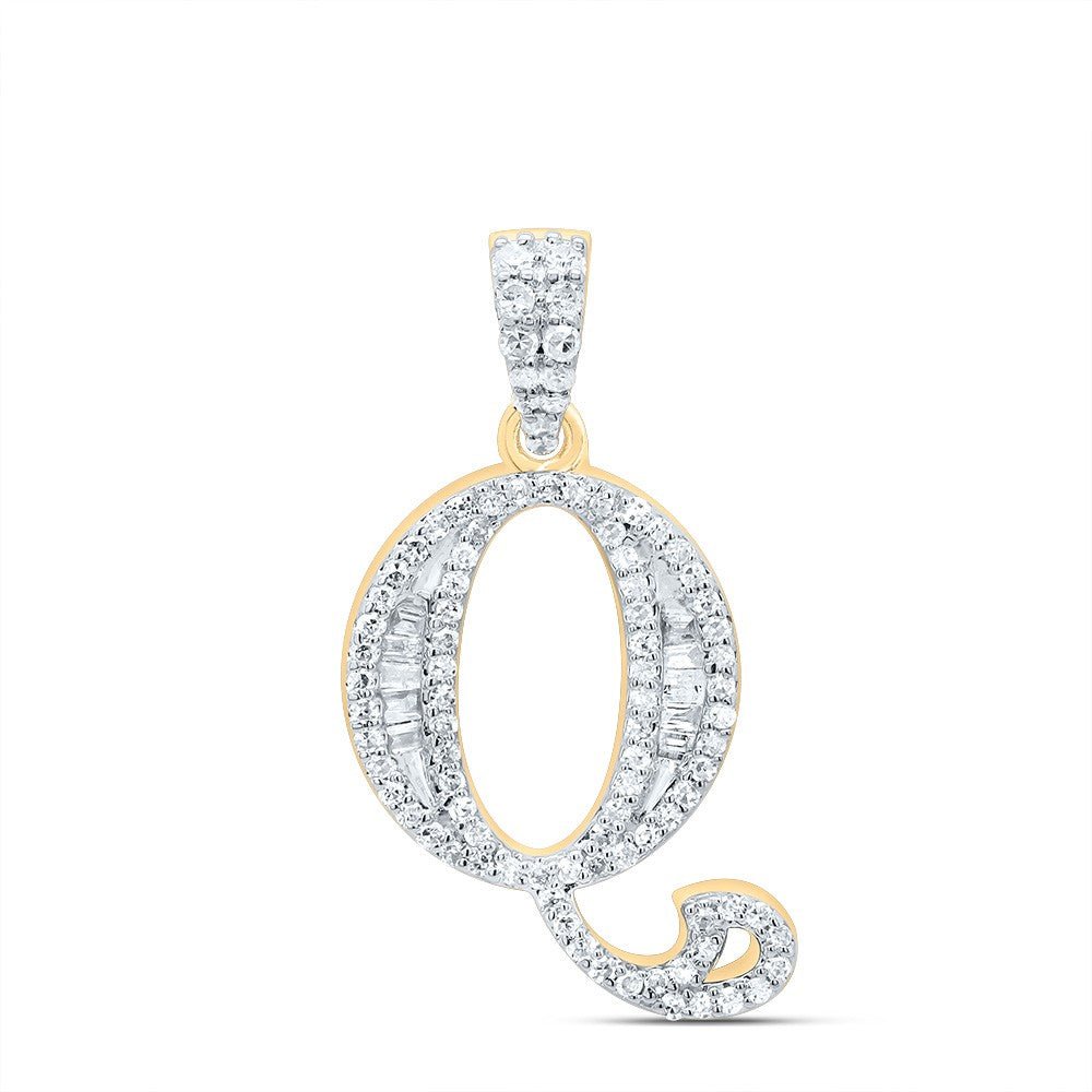 10k Yellow Gold 2.01g 0.29CTW Natural Diamond Initial "Q" Baguette Pendant Charm - Elite Jewelers - Charms & Pendants
