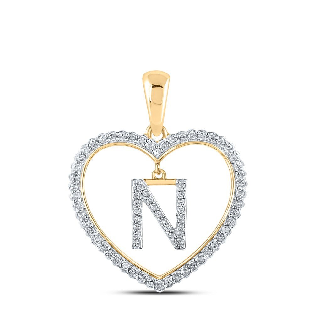 10k Yellow Gold 2.03g 0.26CTW Natural Diamond Initial "N" Pendant Heart Charm - Elite Jewelers - Charms & Pendants