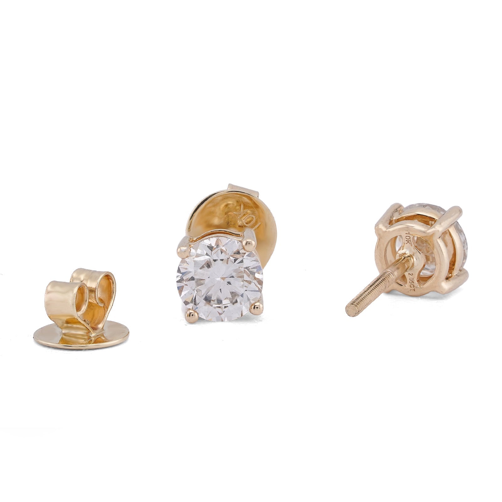 10K Yellow Gold 2.05CT Round Solitaire Lab Diamond Men Women Earring - Elite Jewelers-Earrings