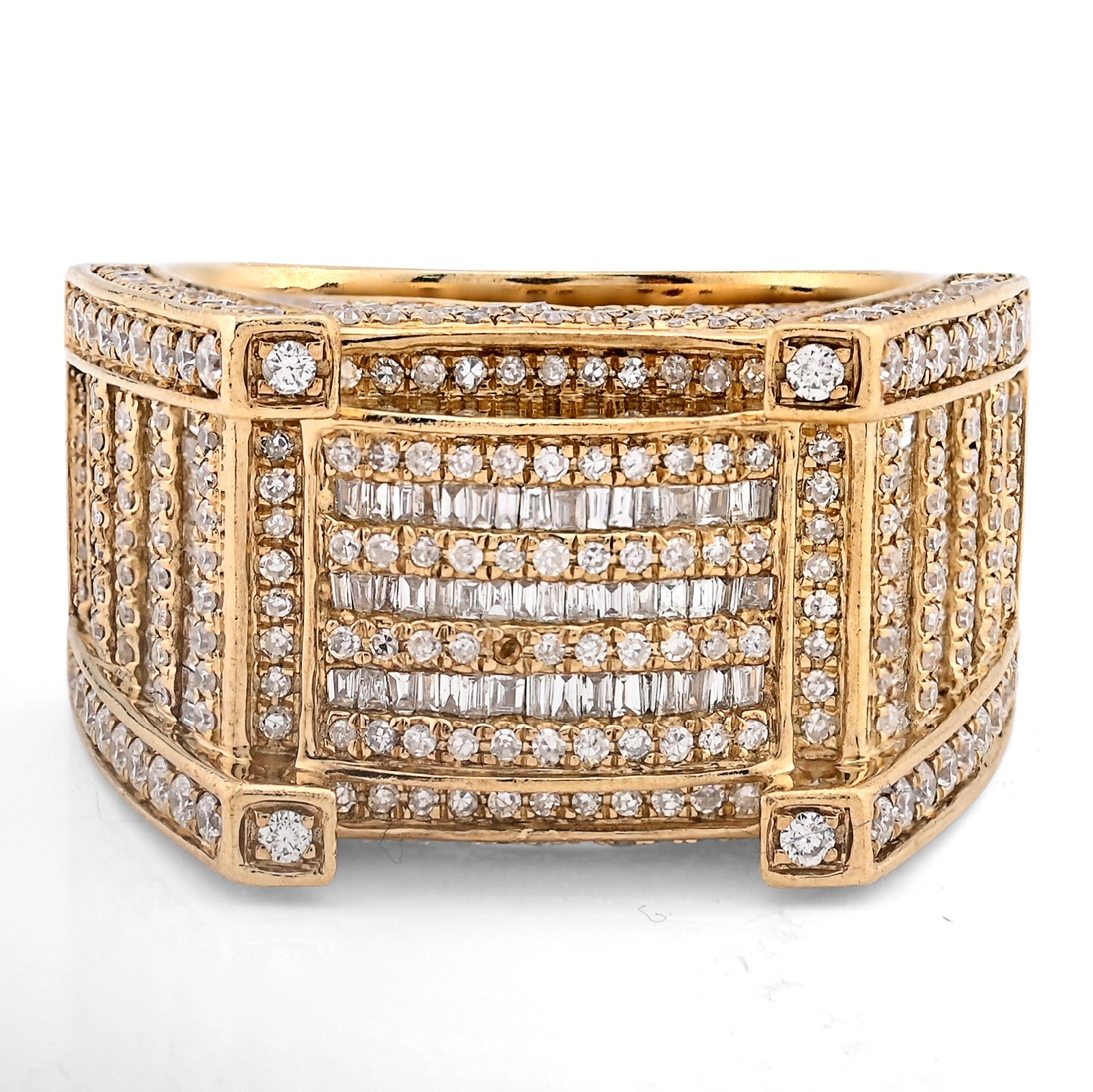 10K Yellow Gold 2.06CT Natural Diamond 3 Row Baguette Side Iced Men Pinky Ring - Elite Jewelers - Rings