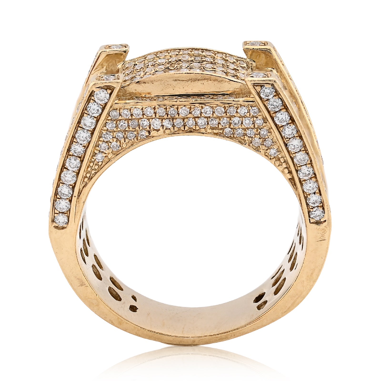 10K Yellow Gold 2.06CT Natural Diamond 3 Row Baguette Side Iced Men Pinky Ring - Elite Jewelers - Rings