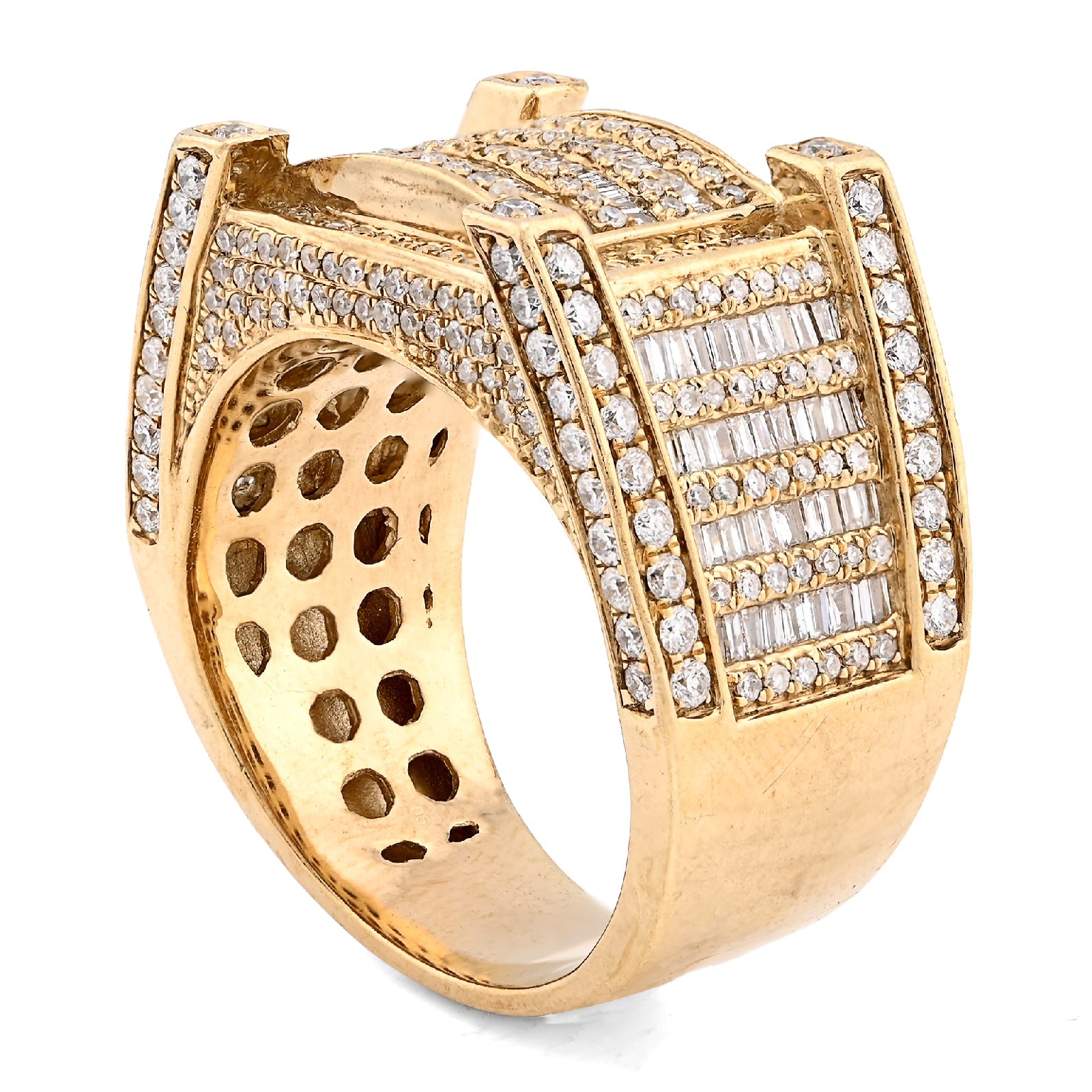 10K Yellow Gold 2.06CT Natural Diamond 3 Row Baguette Side Iced Men Pinky Ring - Elite Jewelers - Rings