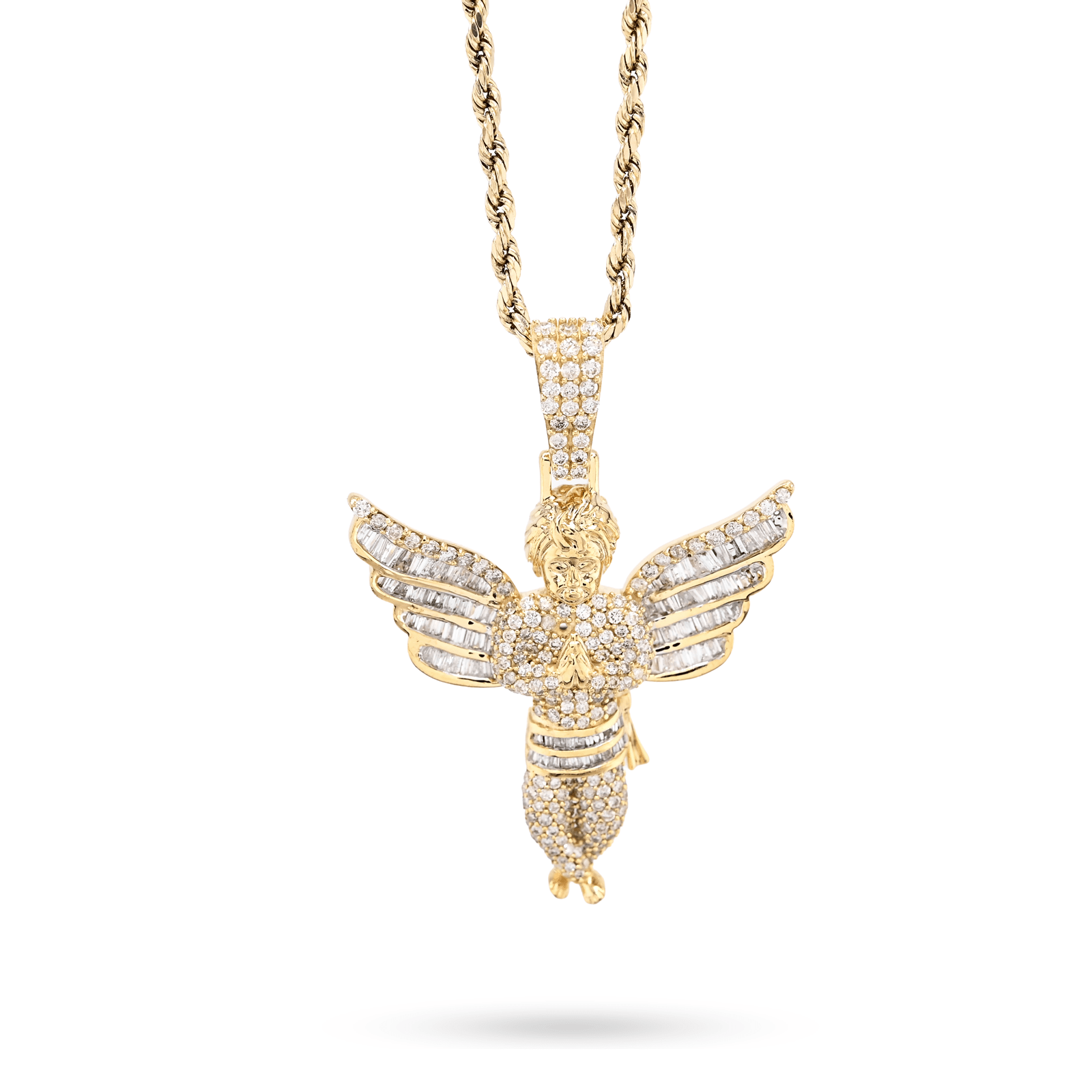 10k Yellow Gold 2.1CTW Round/Baguette Diamond Praying Angel Pendant 8.3g Charm - Elite Jewelers - Charms & Pendants