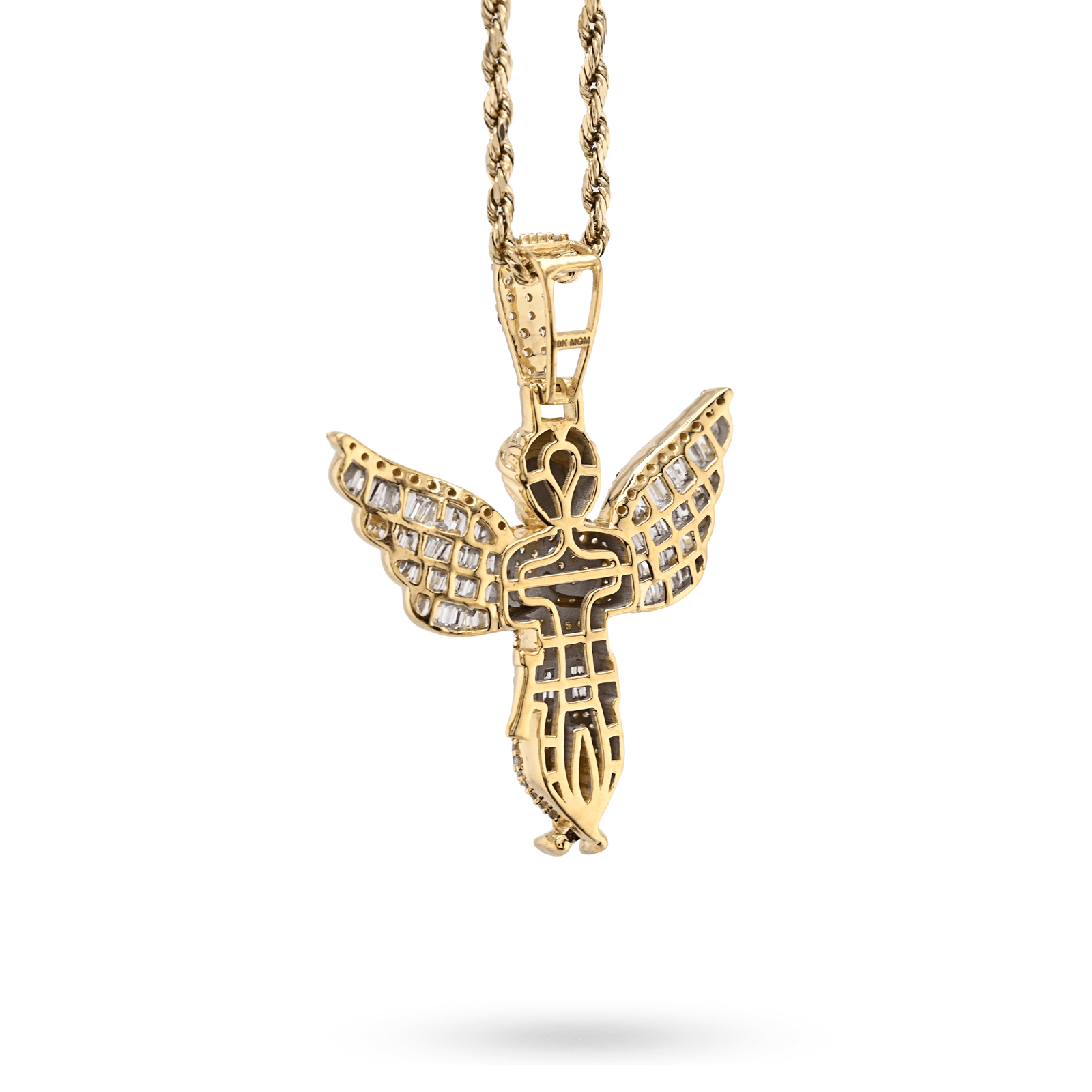 10k Yellow Gold 2.1CTW Round/Baguette Diamond Praying Angel Pendant 8.3g Charm - Elite Jewelers - Charms & Pendants