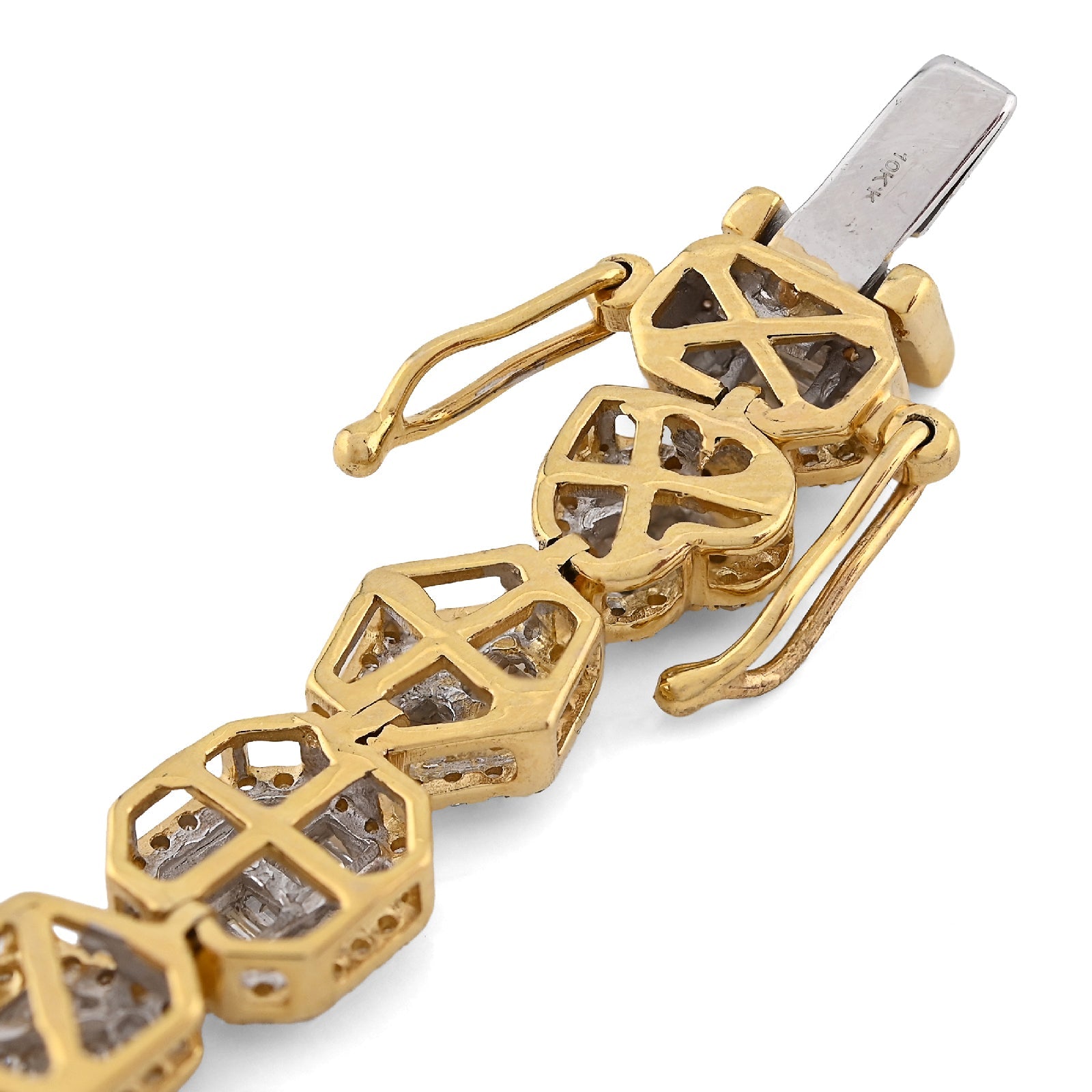 10K yellow Gold 2.33CT Natural Diamond Round/baguette Designer Bracelet 7.5MM Men Women 7" - Elite Jewelers - Bracelets