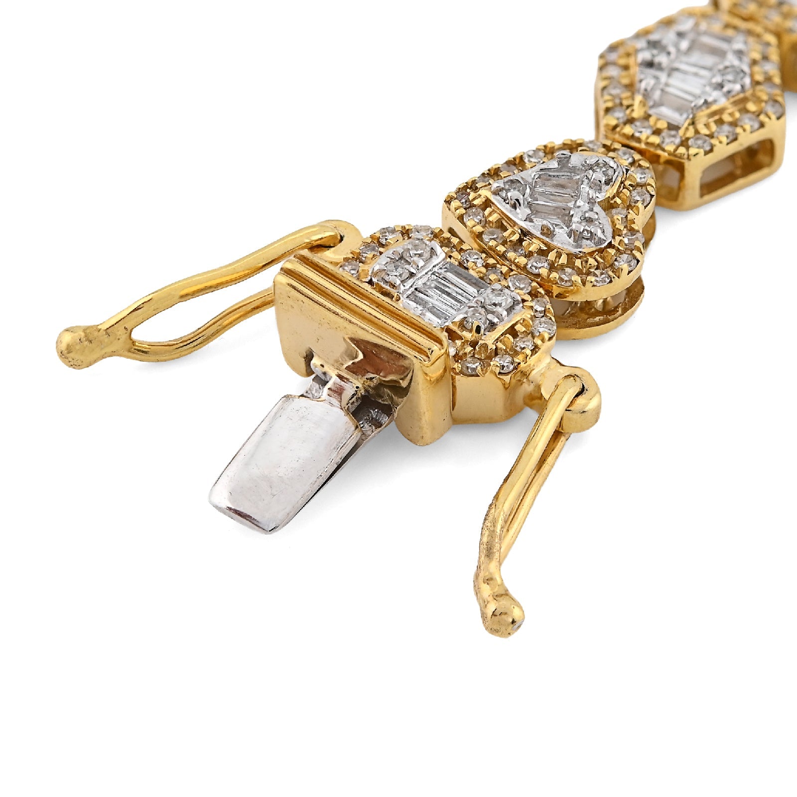 10K yellow Gold 2.33CT Natural Diamond Round/baguette Designer Bracelet 7.5MM Men Women 7" - Elite Jewelers - Bracelets