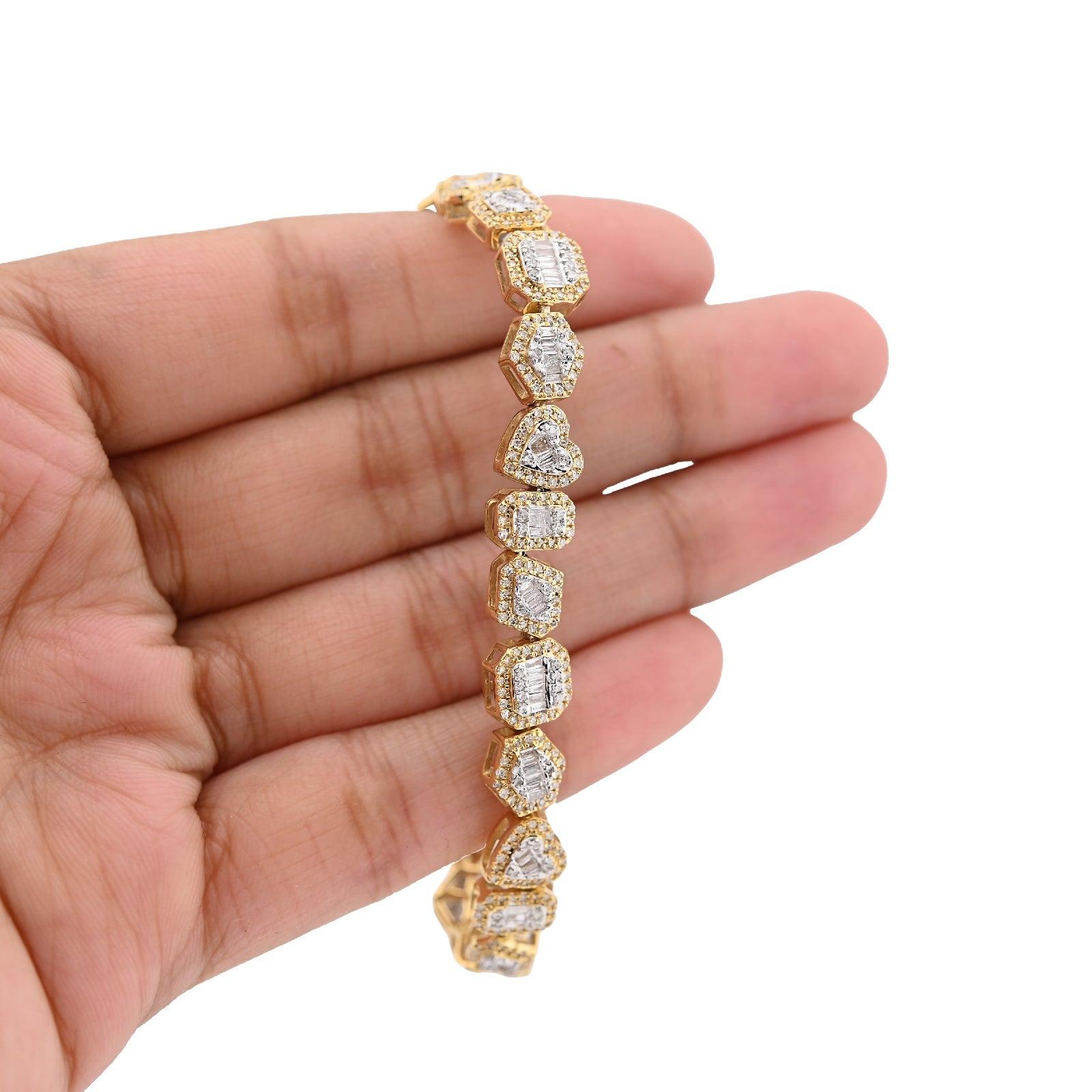 10K yellow Gold 2.33CT Natural Diamond Round/baguette Designer Bracelet 7.5MM Men Women 7" - Elite Jewelers - Bracelets