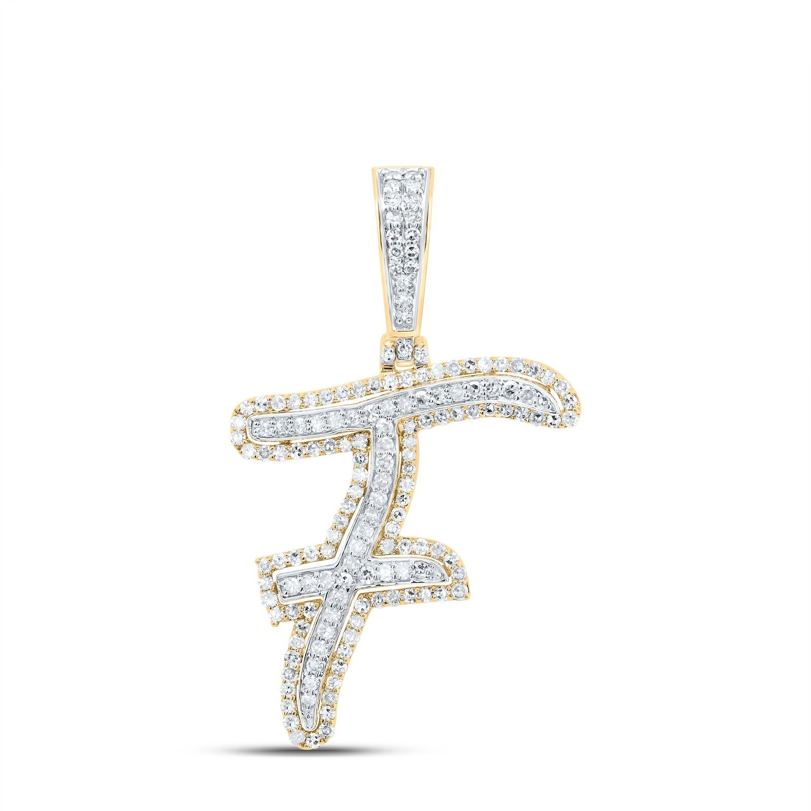 10k Yellow Gold 2.36g 0.69CTW Natural Diamond Initial "F" Pendant Alphabet Charm - Elite Jewelers - Charms & Pendants