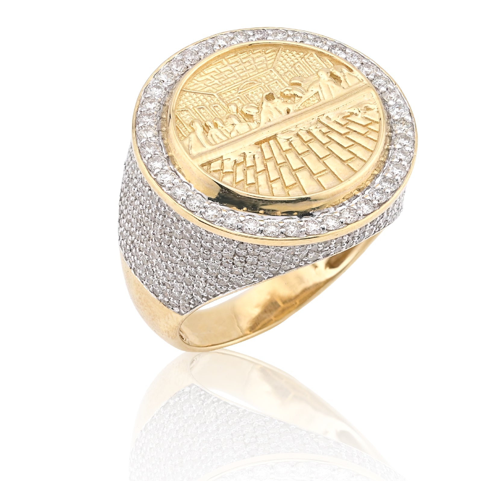 10K Yellow Gold 2.3CT Natural Diamond Round Last Supper Men Ring - Elite Jewelers - Rings