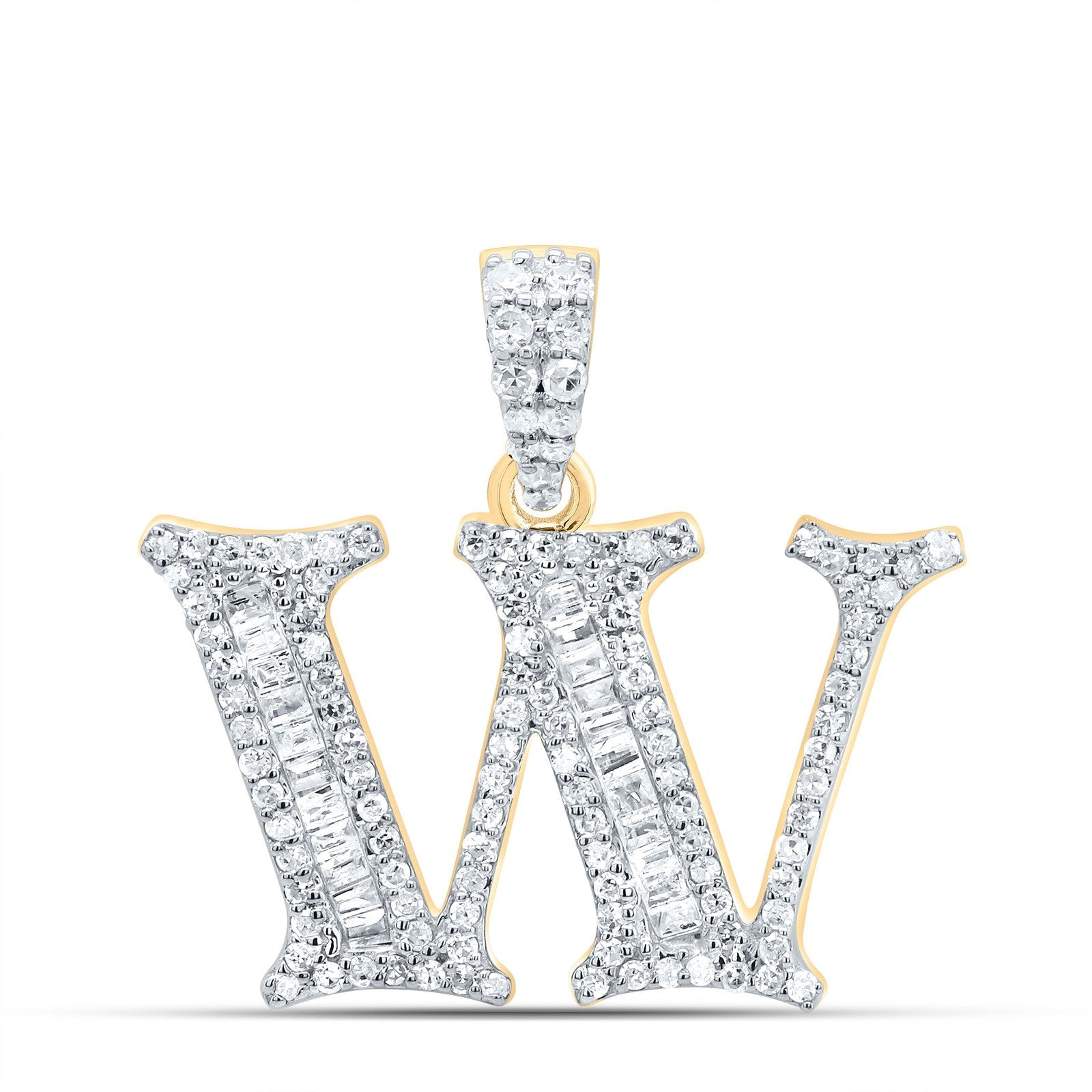 10k Yellow Gold 2.41g 0.41CTW Natural Diamond Initial "W" Pendant Baguette Charm - Elite Jewelers - Charms & Pendants
