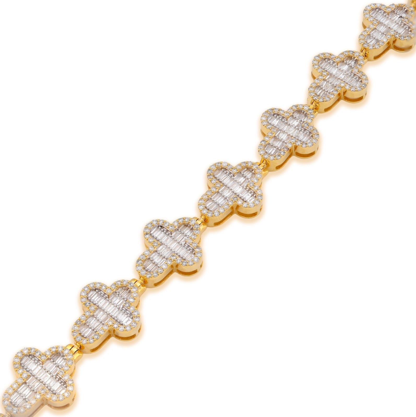 10k Yellow Gold 24.2g 4.33CTW Natural Baguette Cross Diamond Bracelet 8In 11.6MM - Elite Jewelers - Bracelets