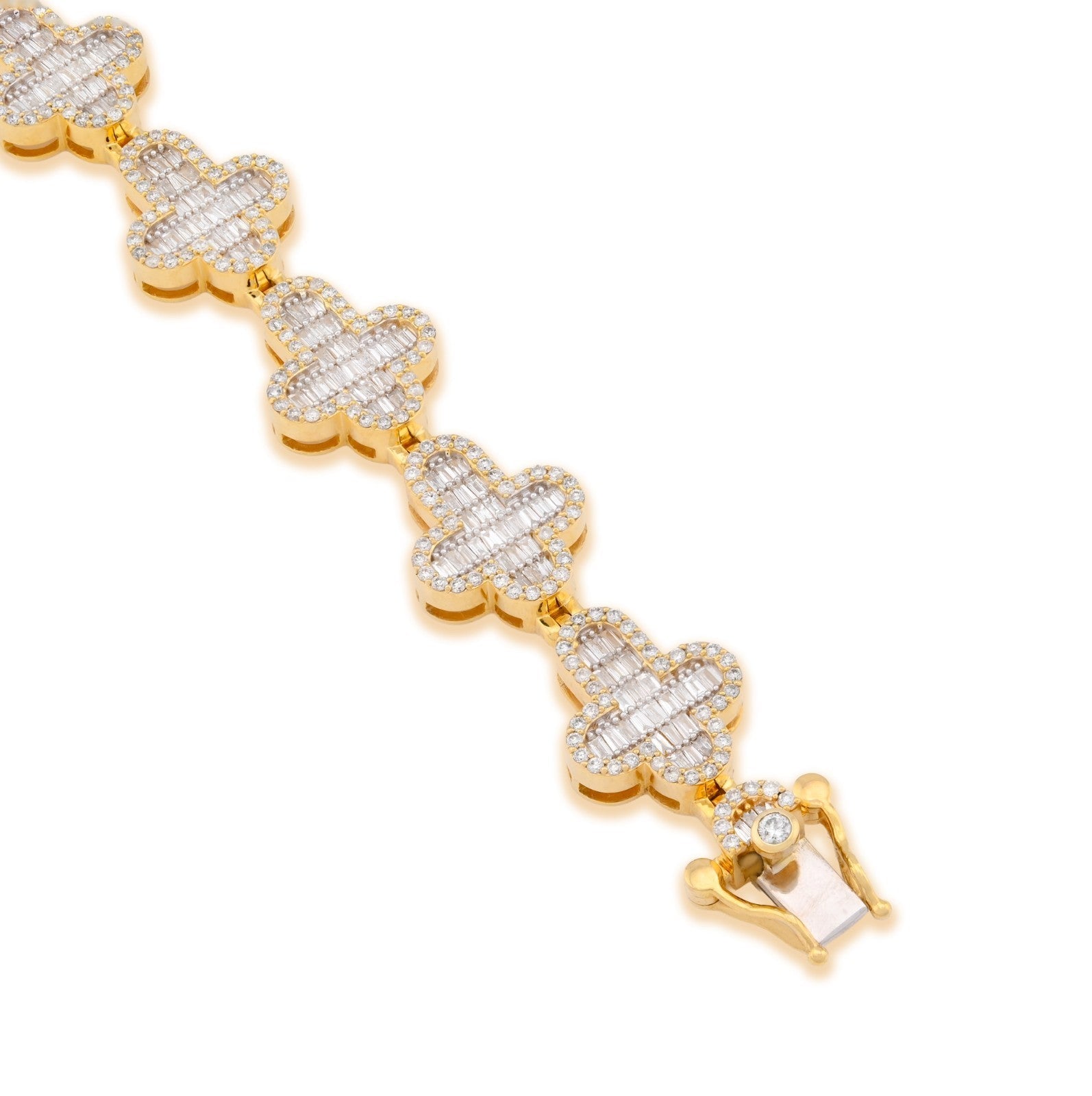 10k Yellow Gold 24.2g 4.33CTW Natural Baguette Cross Diamond Bracelet 8In 11.6MM - Elite Jewelers - Bracelets