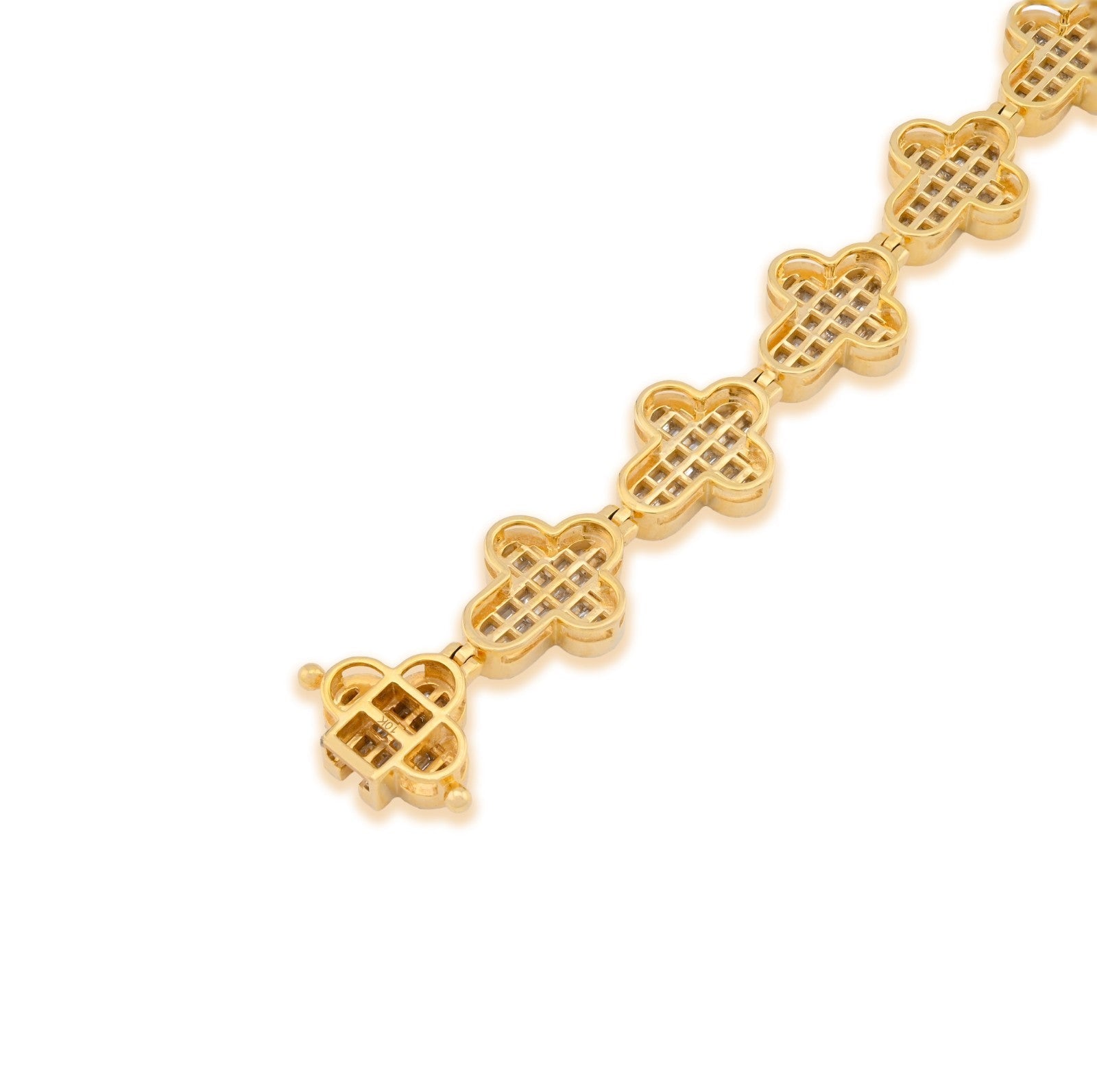 10k Yellow Gold 24.2g 4.33CTW Natural Baguette Cross Diamond Bracelet 8In 11.6MM - Elite Jewelers - Bracelets
