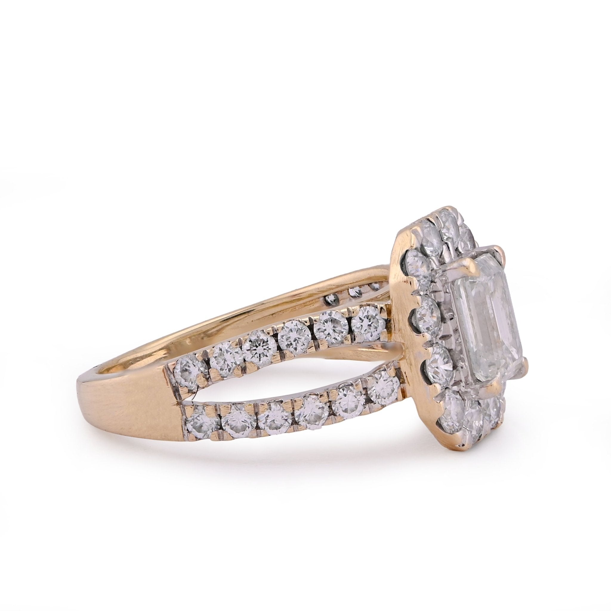 10K Yellow Gold 2.5CT Centre Emerald Round Diamond Halo Women Lab Ring - Elite Jewelers - Rings