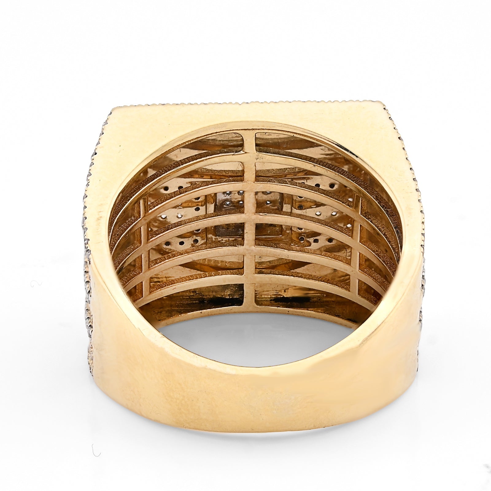 10K Yellow Gold 2.5CT Natural Diamond Rectangular Two Row Cuban link Design Men Ring 10g - Elite Jewelers - Rings