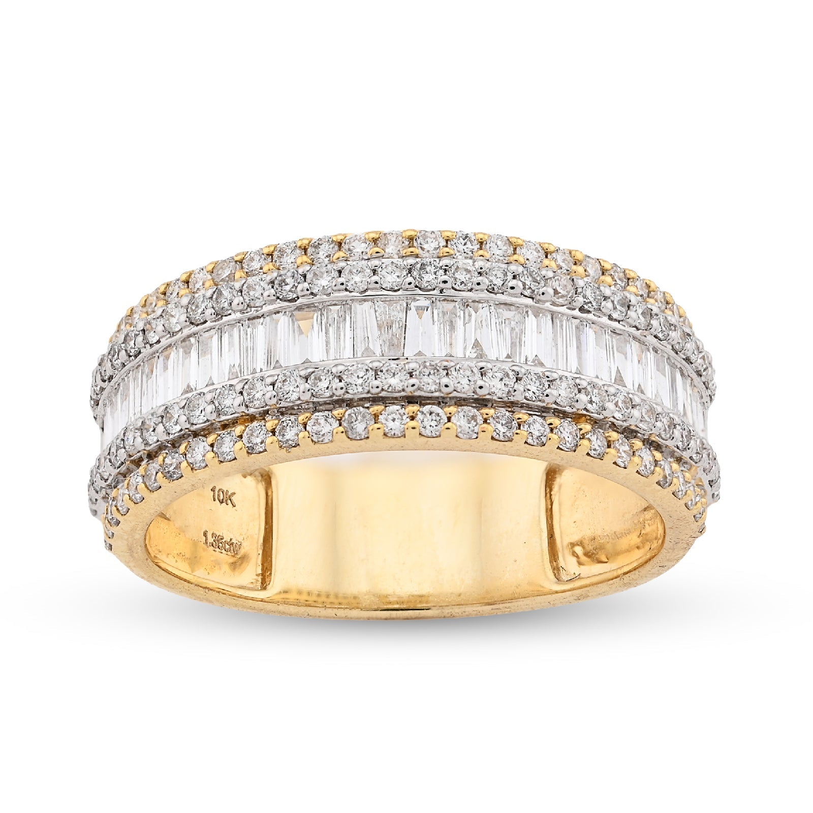10K Yellow Gold 2.5CTW Natural Diamond Round/Baguette Men 8MM Band Ring - Elite Jewelers - Rings