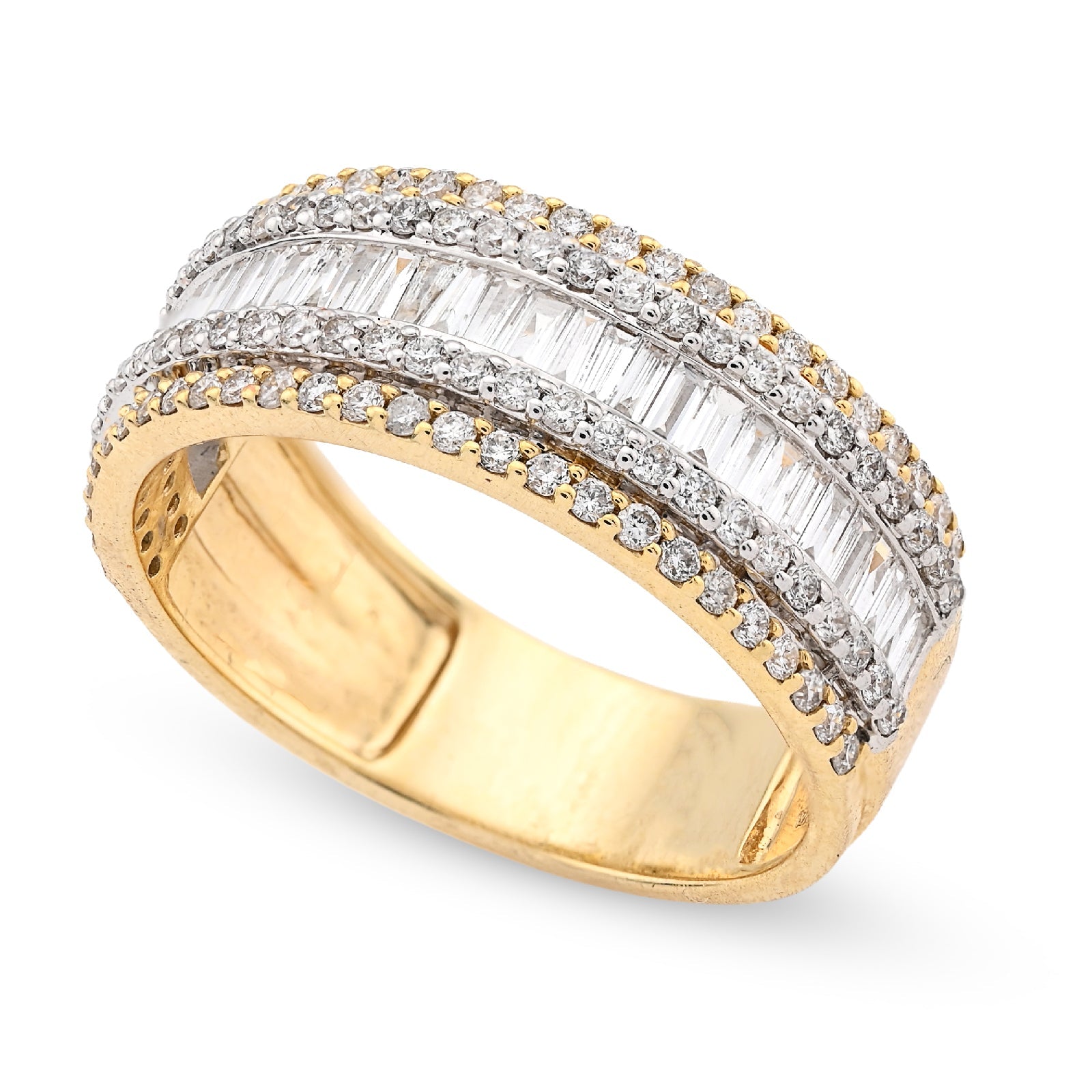10K Yellow Gold 2.5CTW Natural Diamond Round/Baguette Men 8MM Band Ring - Elite Jewelers - Rings