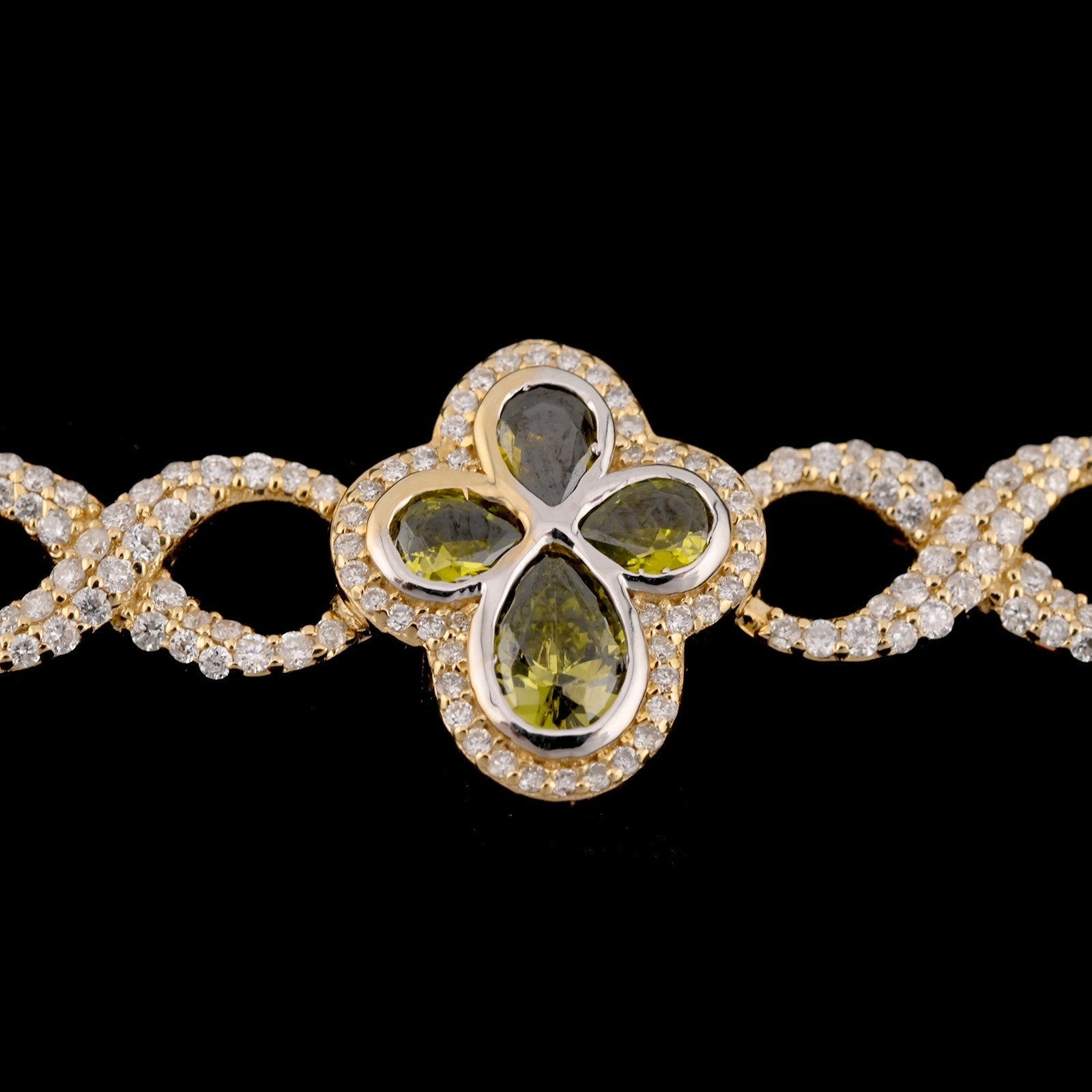 10k Yellow Gold 2.8CTW Diamond Cross Clover Infinity Gem Bracelet 27.6g 8 Inch - Elite Jewelers - Bracelets