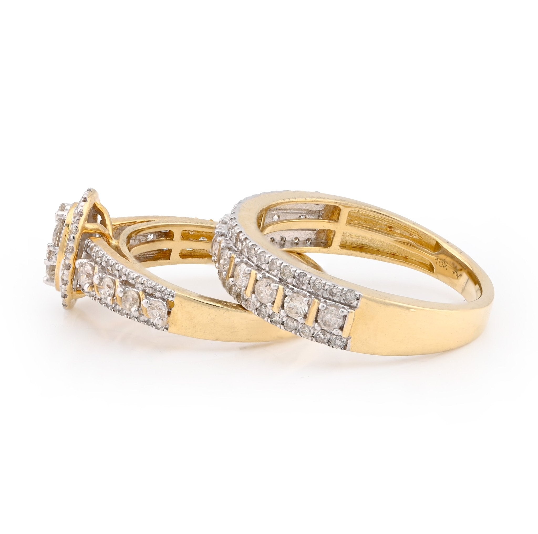10K Yellow Gold 2CT Natural Diamond 2 Layer Oval Shape Round Men Women Wedding Ring Set - Elite Jewelers - Rings