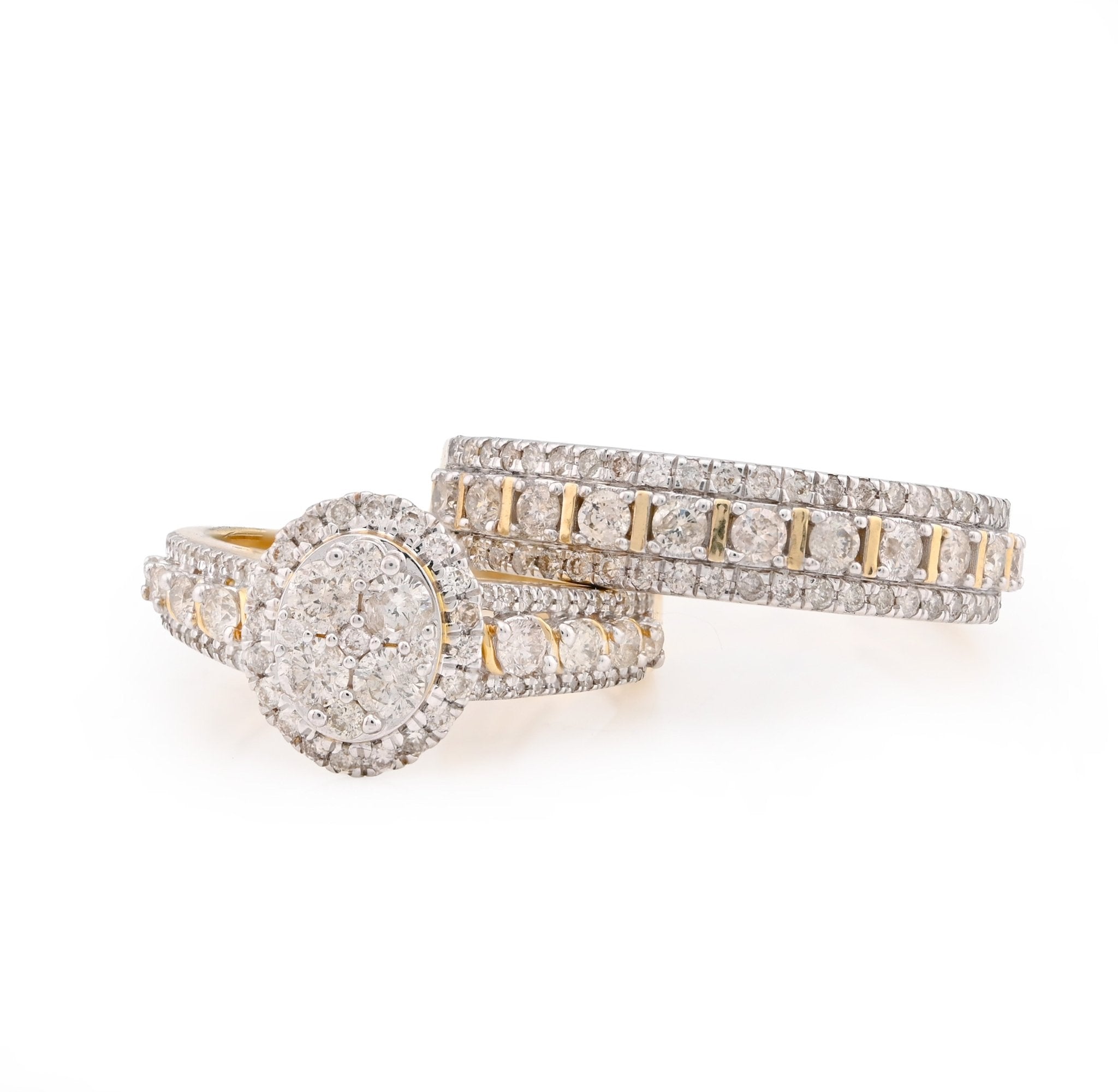 10K Yellow Gold 2CT Natural Diamond 2 Layer Oval Shape Round Men Women Wedding Ring Set - Elite Jewelers - Rings