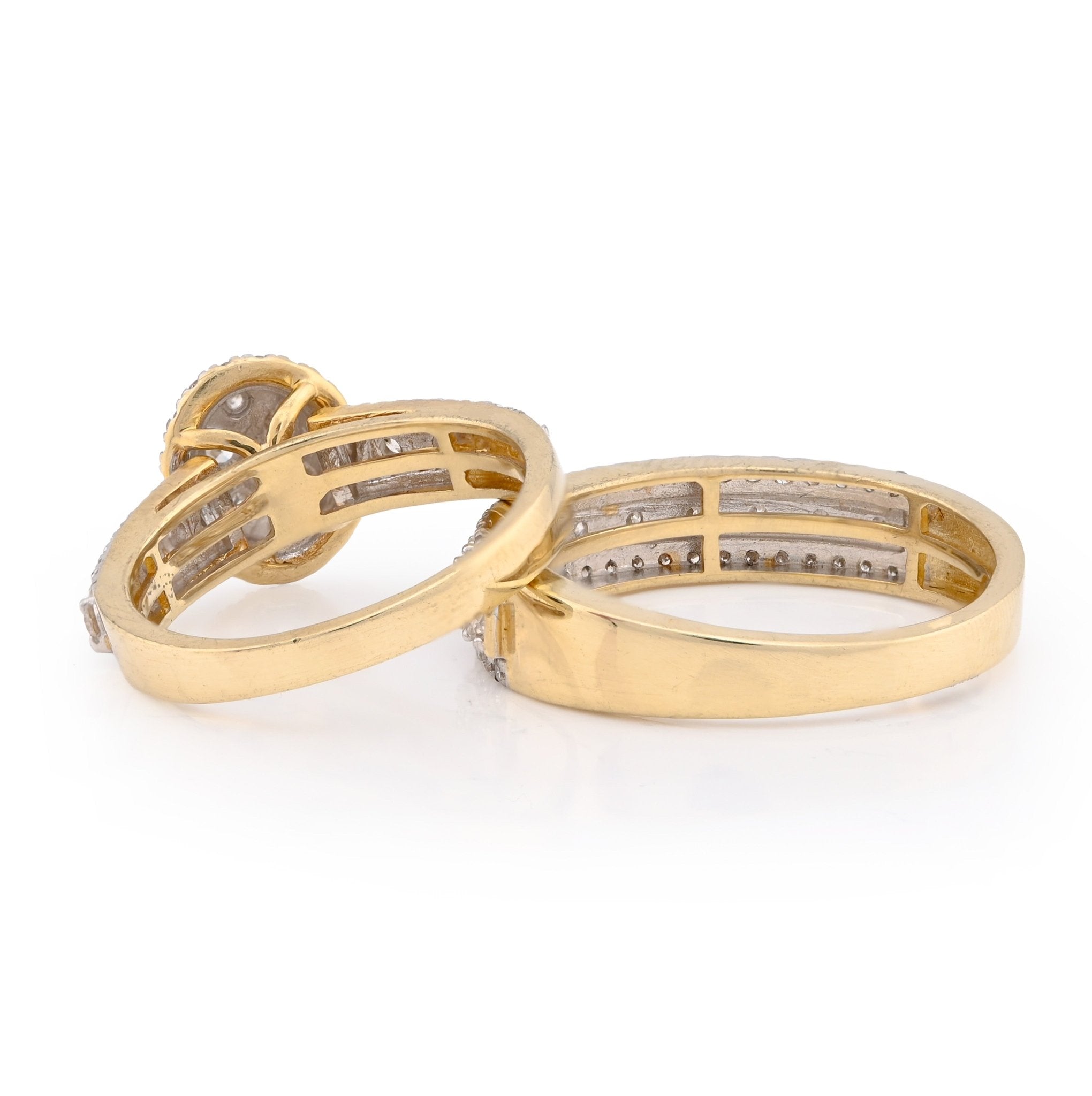 10K Yellow Gold 2CT Natural Diamond 2 Layer Oval Shape Round Men Women Wedding Ring Set - Elite Jewelers - Rings