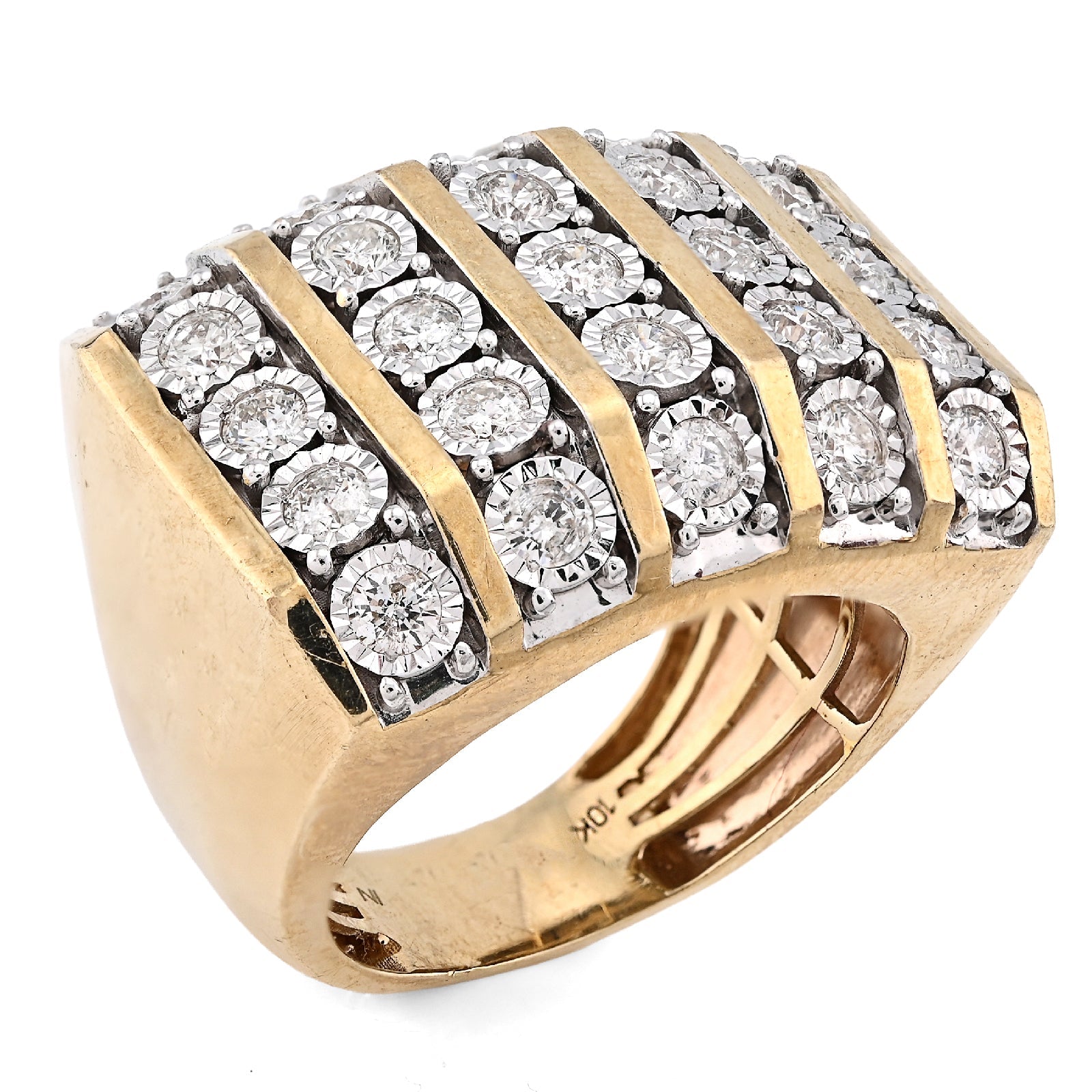 10K Yellow Gold 2CT Natural Diamond Multi Column Men Ilusion Set Pinky Ring - Elite Jewelers - Rings
