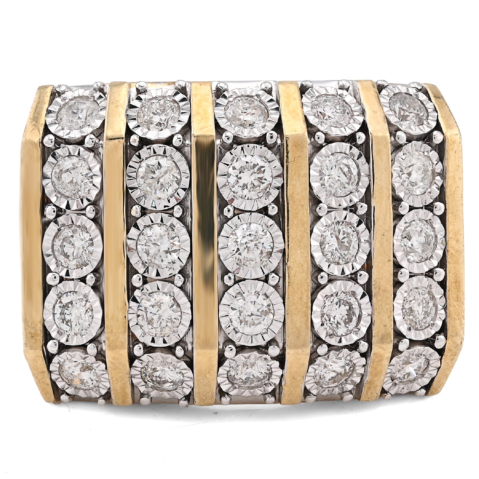 10K Yellow Gold 2CT Natural Diamond Multi Column Men Ilusion Set Pinky Ring - Elite Jewelers - Rings