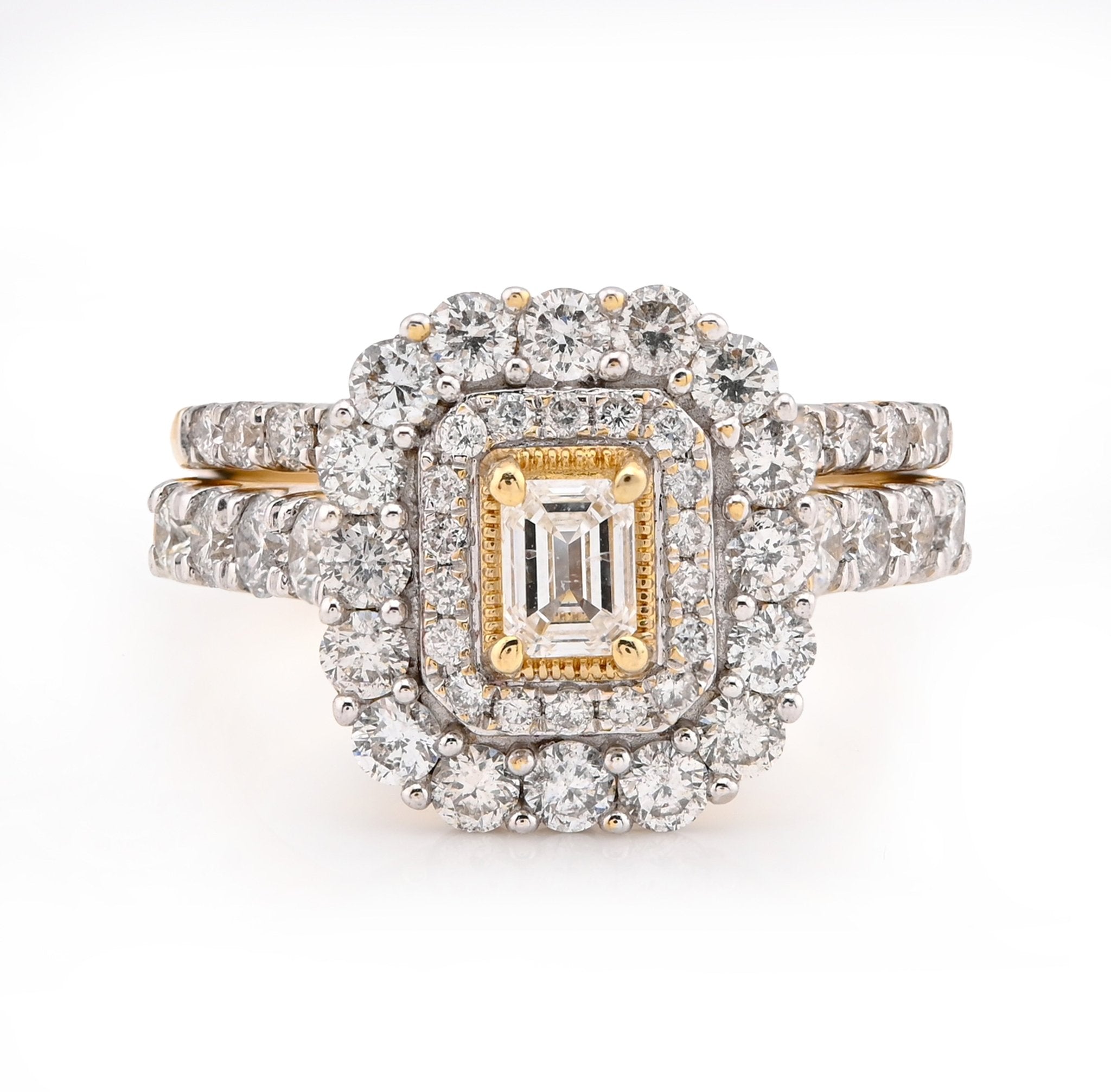 10K Yellow Gold 2CT Natural Diamond Rectangular Flower Setting Emerald Centre Women Wedding Ring - Elite Jewelers - Rings