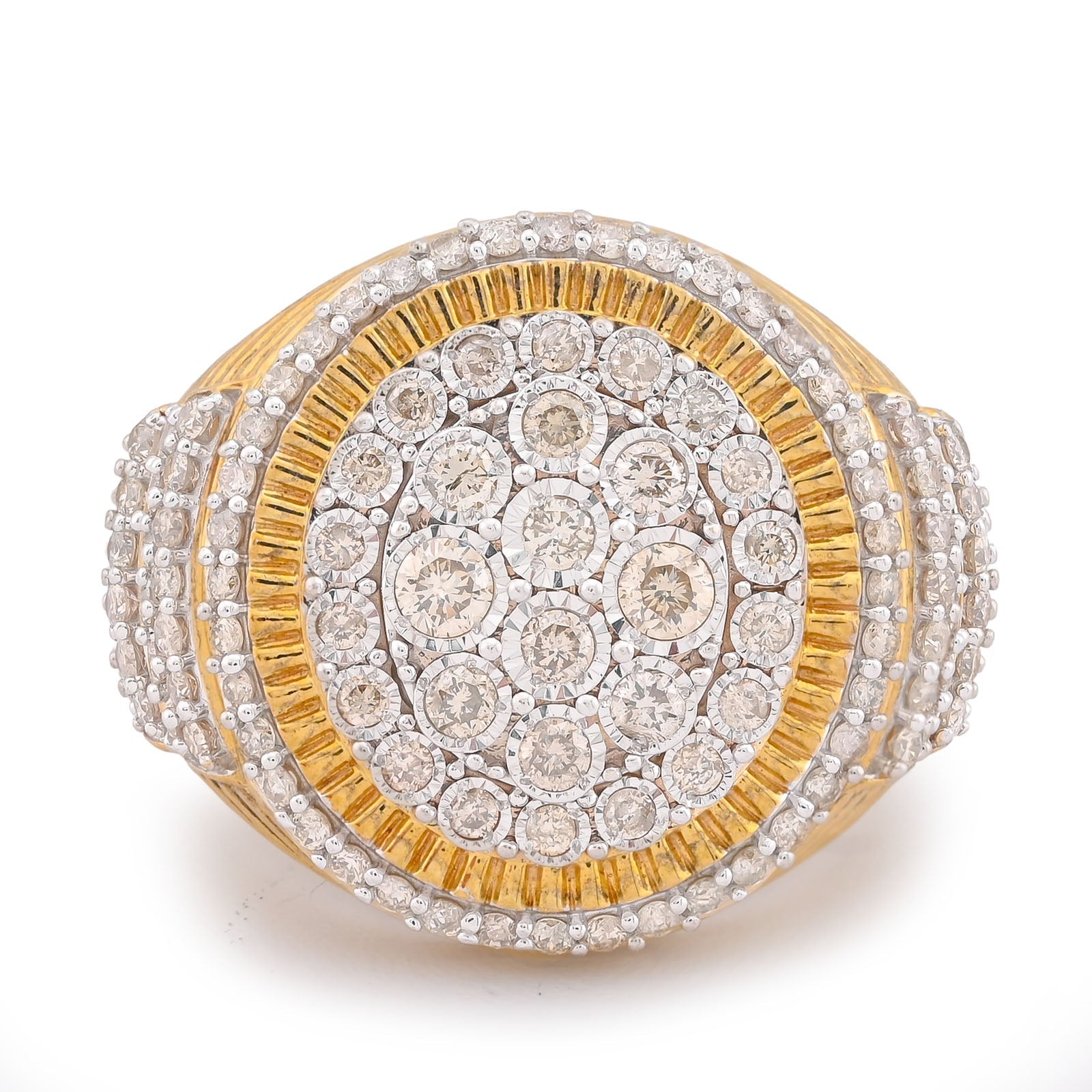 10K Yellow Gold 2CT Oval Halo Illusion Set Natural Diamond 3 Step Men Pinky Ring - Elite Jewelers-Rings