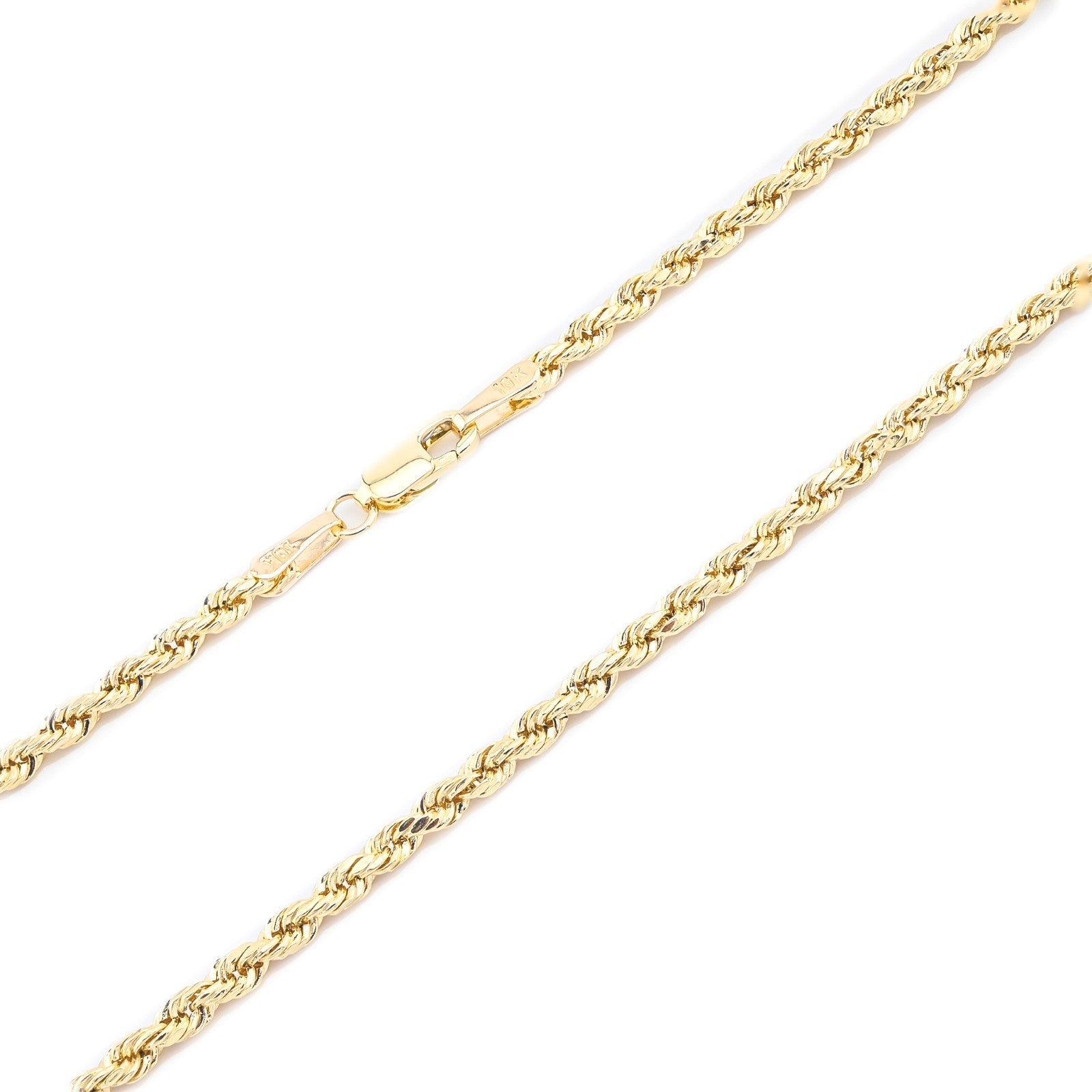10k Yellow Gold 2MM Diamond Cut Rope Chain Necklace Mens Womens 22 Inches - Elite Jewelers - Necklaces & Chains