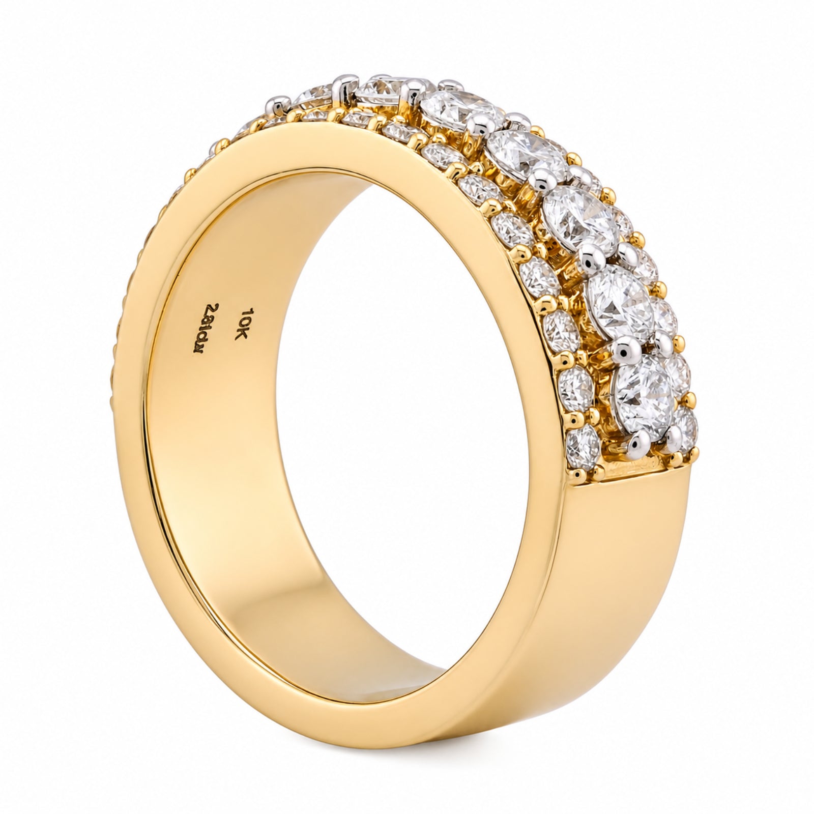 10K Yellow Gold 3 Row 2.61CT Lab Diamond Men Ring Band - Elite Jewelers - Rings