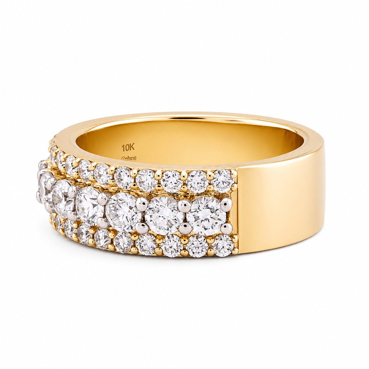 10K Yellow Gold 3 Row 2.61CT Lab Diamond Men Ring Band - Elite Jewelers - Rings