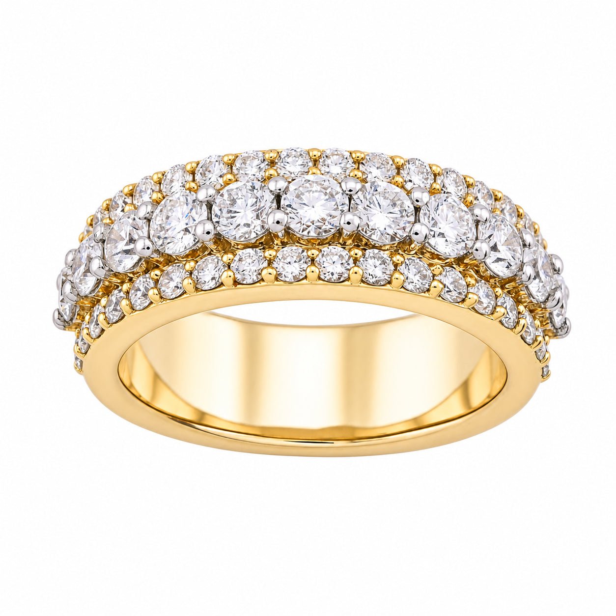 10K Yellow Gold 3 Row 2.61CT Lab Diamond Men Ring Band - Elite Jewelers - Rings