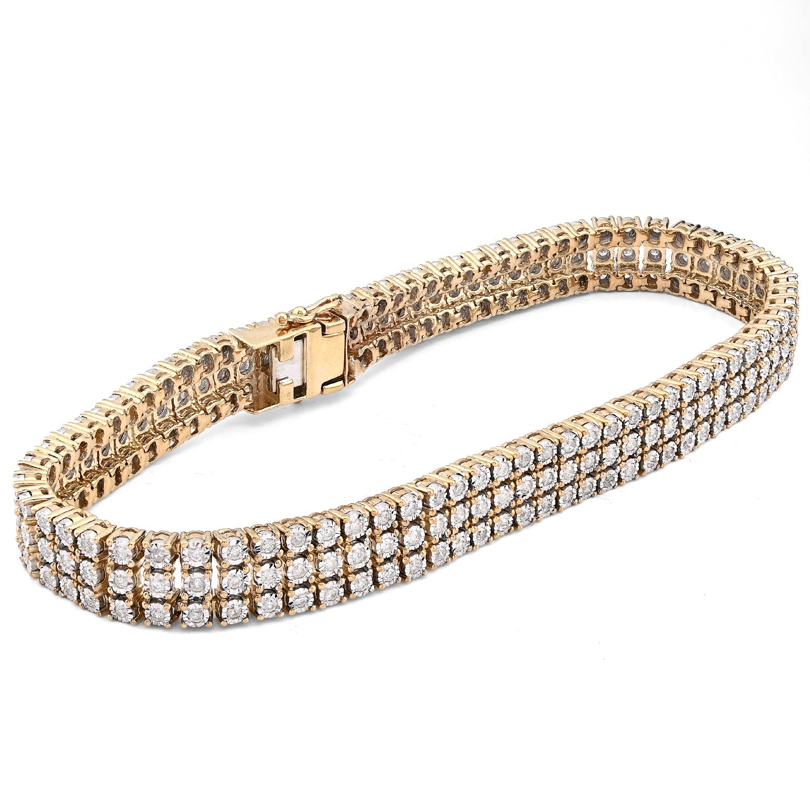 10K Yellow Gold 3 Row 4CT Natural Diamond 9" Men Women 8.5MM Tennis Bracelet - Elite Jewelers - Bracelets