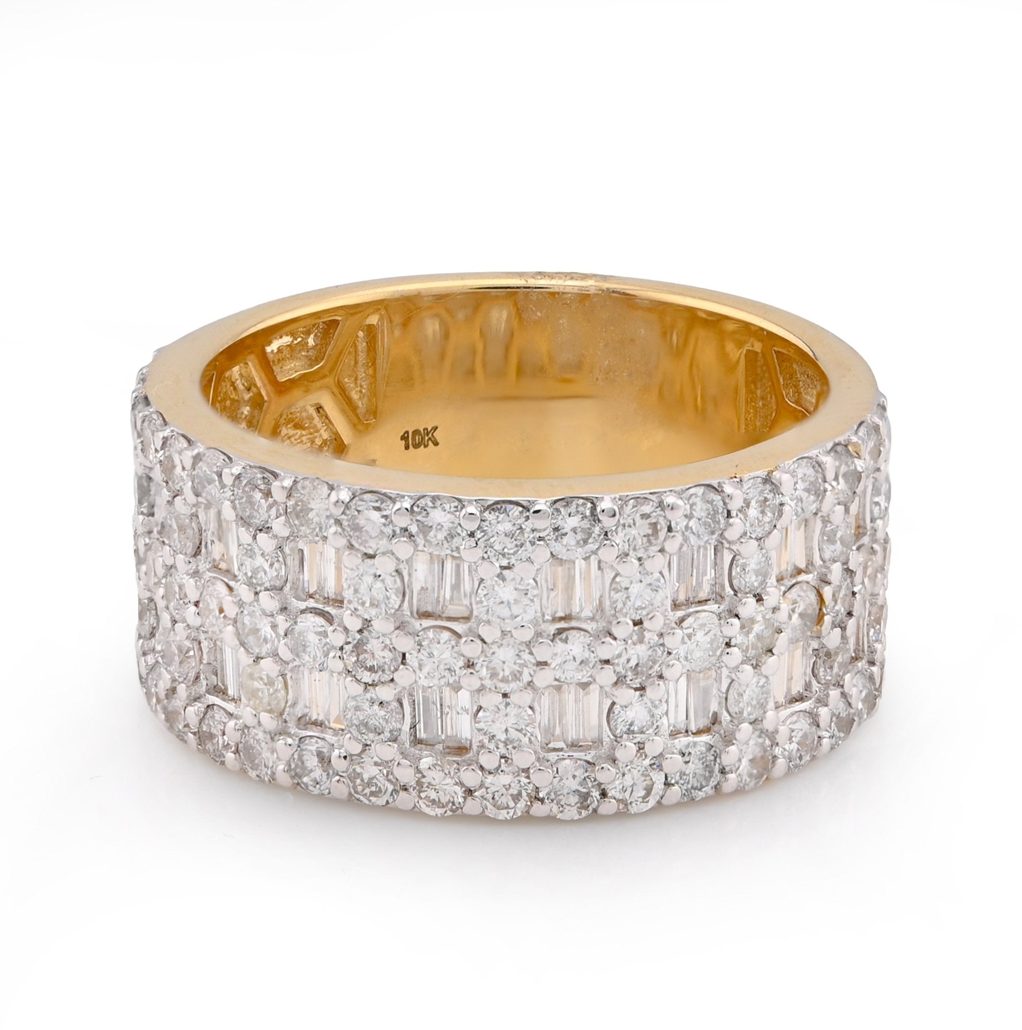 10K Yellow Gold 3 Row Cage Round/Baguette 2.50CT Natural Diamond Men Pinky Band Ring - Elite Jewelers - Rings