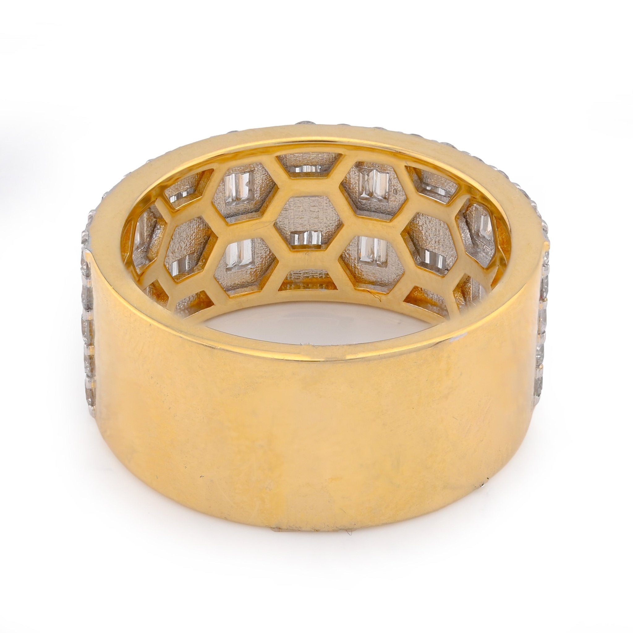 10K Yellow Gold 3 Row Cage Round/Baguette 2.50CT Natural Diamond Men Pinky Band Ring - Elite Jewelers - Rings