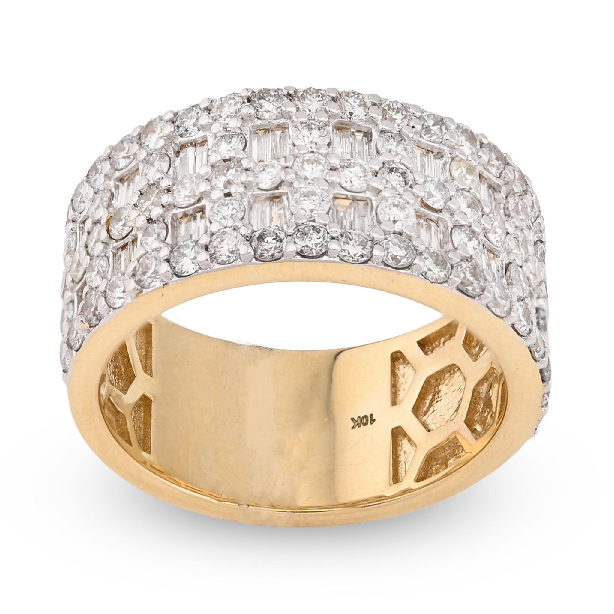 10K Yellow Gold 3 Row Cage Round/Baguette 2.50CT Natural Diamond Men Pinky Band Ring - Elite Jewelers - Rings