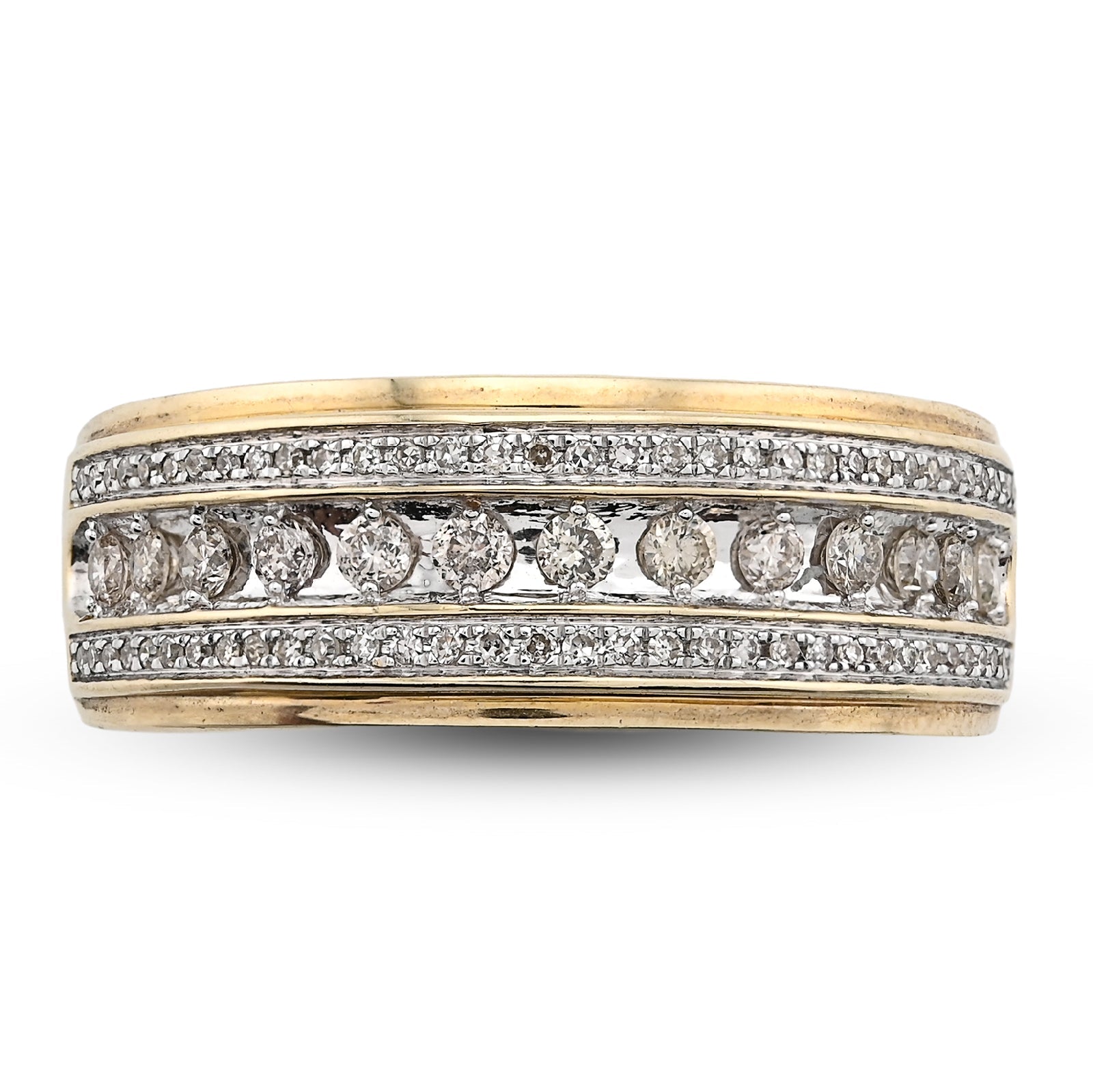 10K Yellow Gold 3 Row Round Natural Diamond 0.50CT Men Band - Elite Jewelers - Rings
