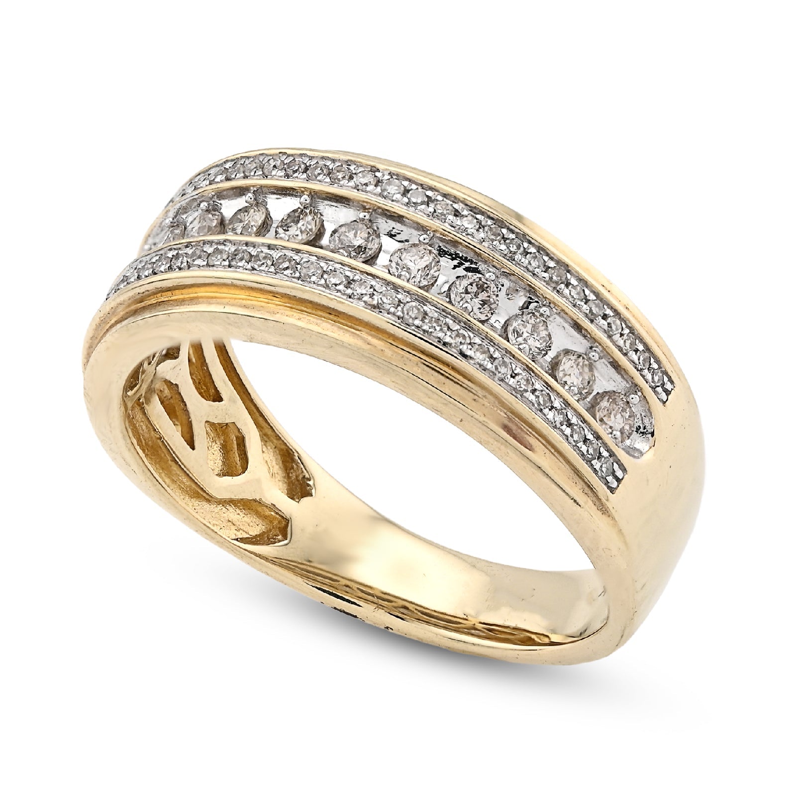 10K Yellow Gold 3 Row Round Natural Diamond 0.50CT Men Band - Elite Jewelers - Rings