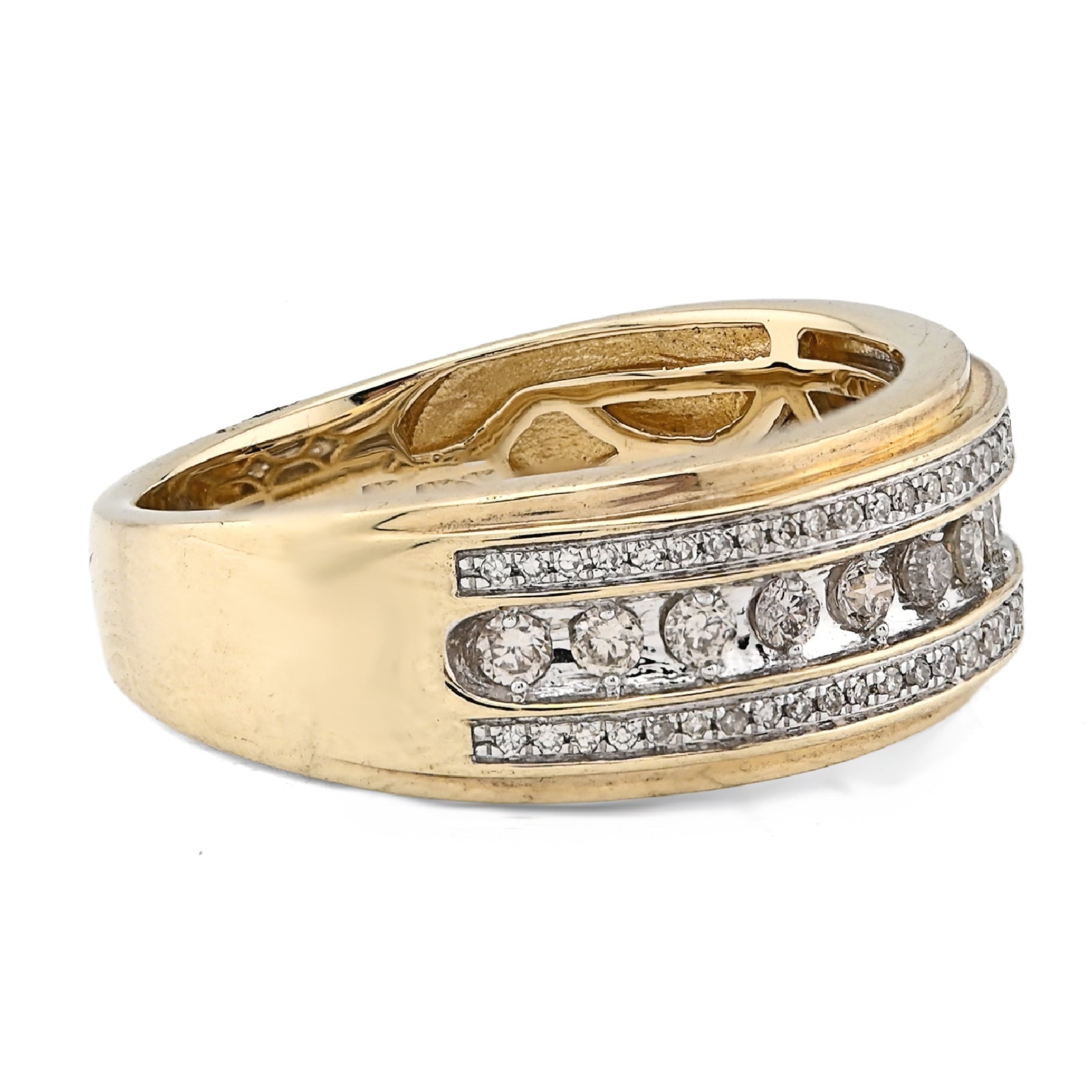 10K Yellow Gold 3 Row Round Natural Diamond 0.50CT Men Band - Elite Jewelers - Rings