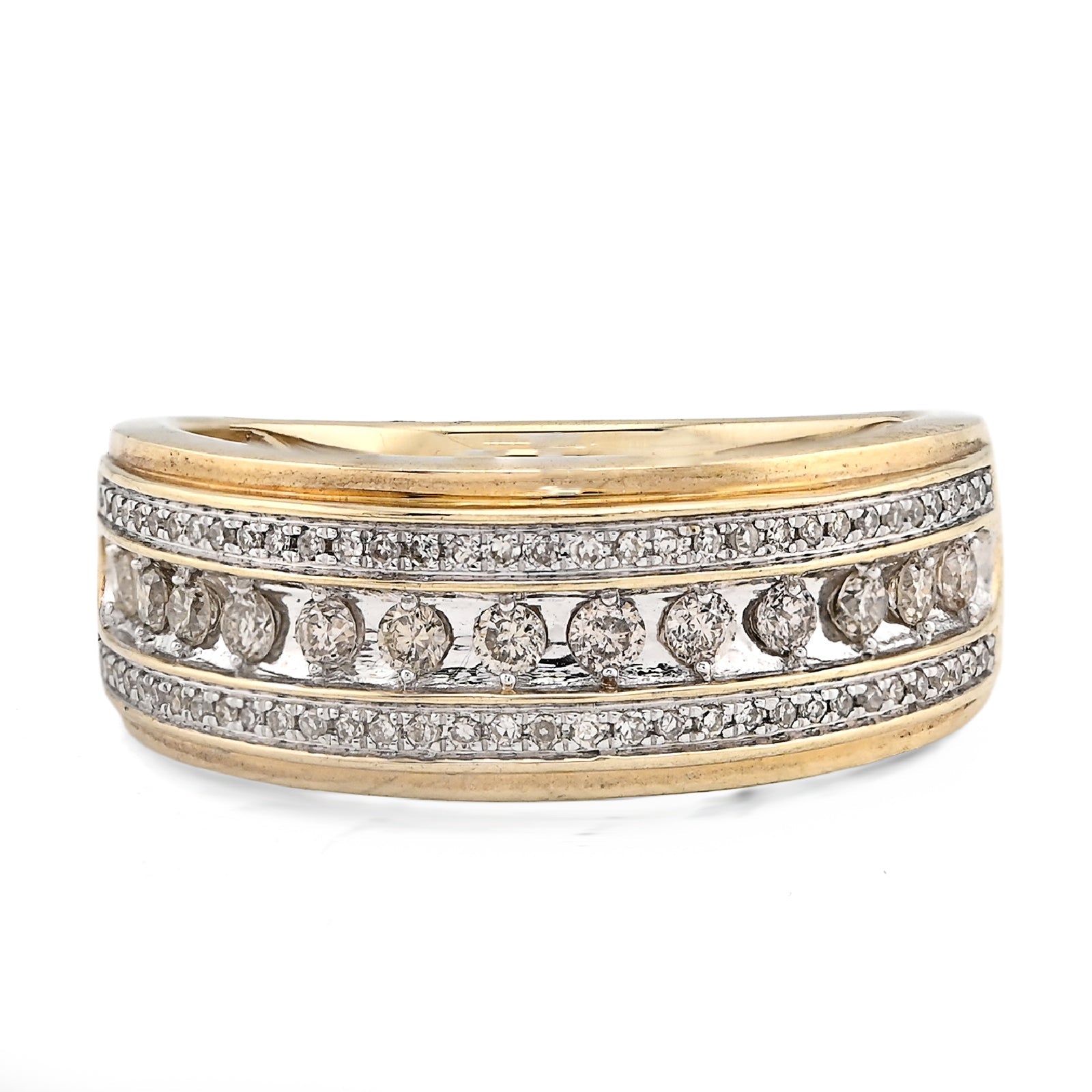 10K Yellow Gold 3 Row Round Natural Diamond 0.50CT Men Band - Elite Jewelers - Rings