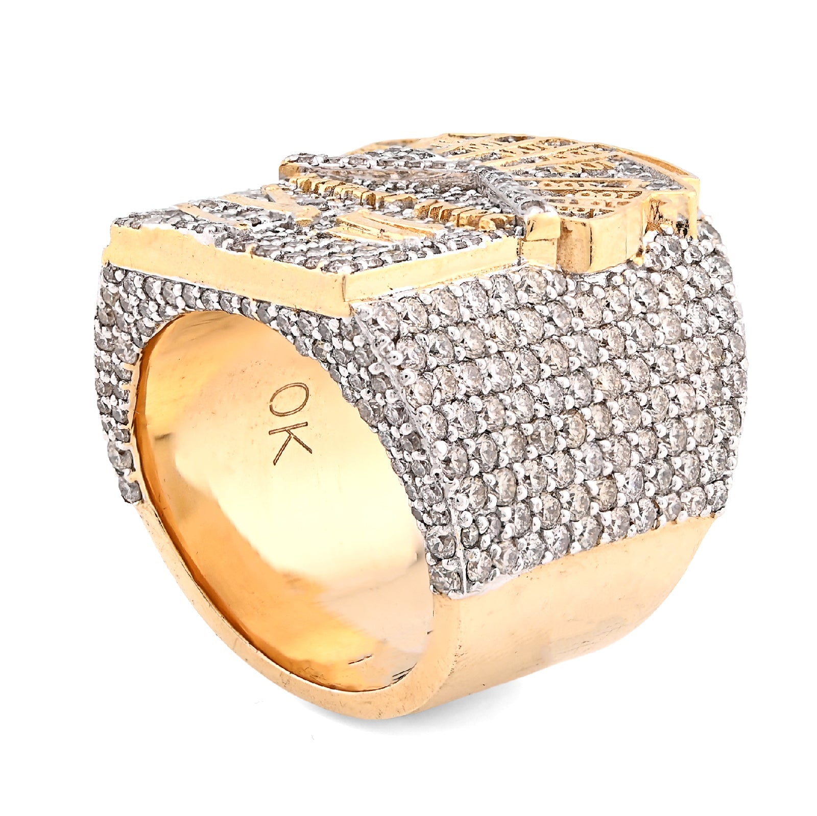 10K Yellow Gold 3.10CT Natural Diamond Trap House $100 Bill Top Men Pinky Ring 24.2g - Elite Jewelers - Rings
