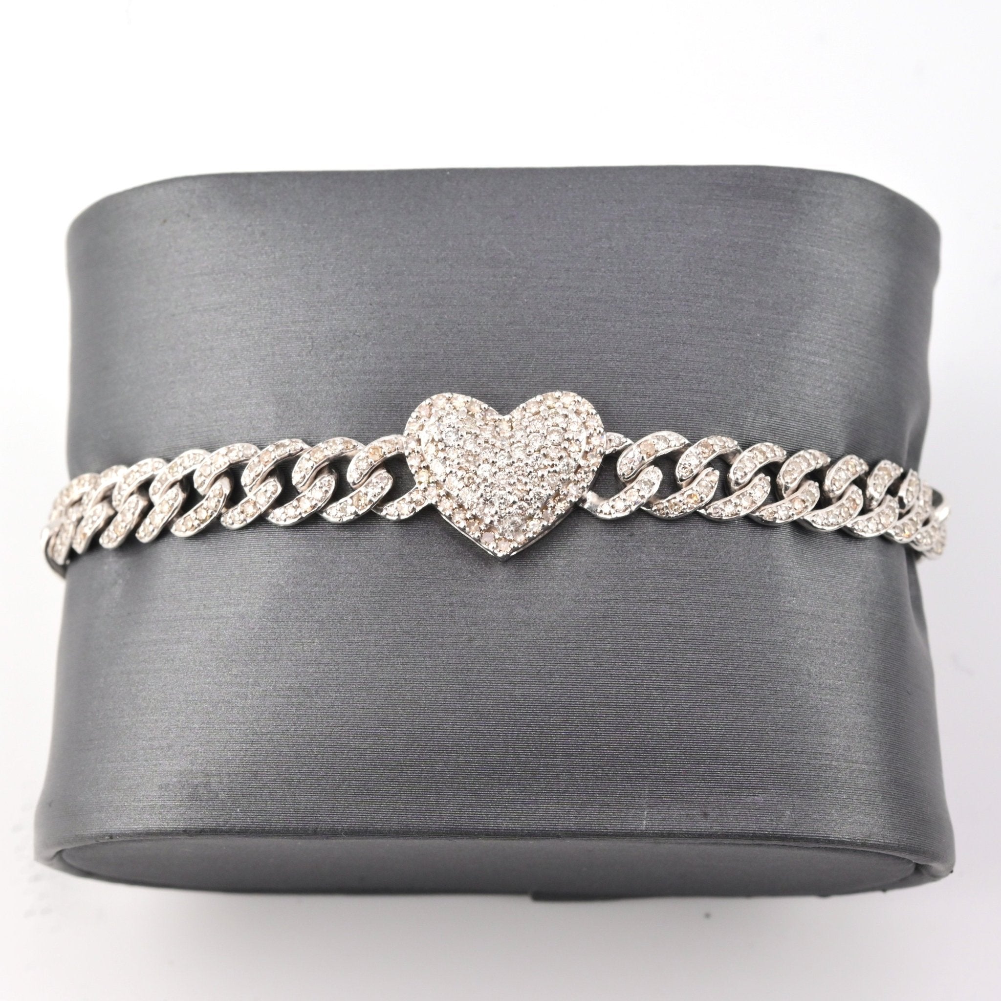 10K Yellow Gold 3.25 CTW Natural Diamond 6MM Cuban Heart Bracelet 7" - Elite Jewelers - Bracelets