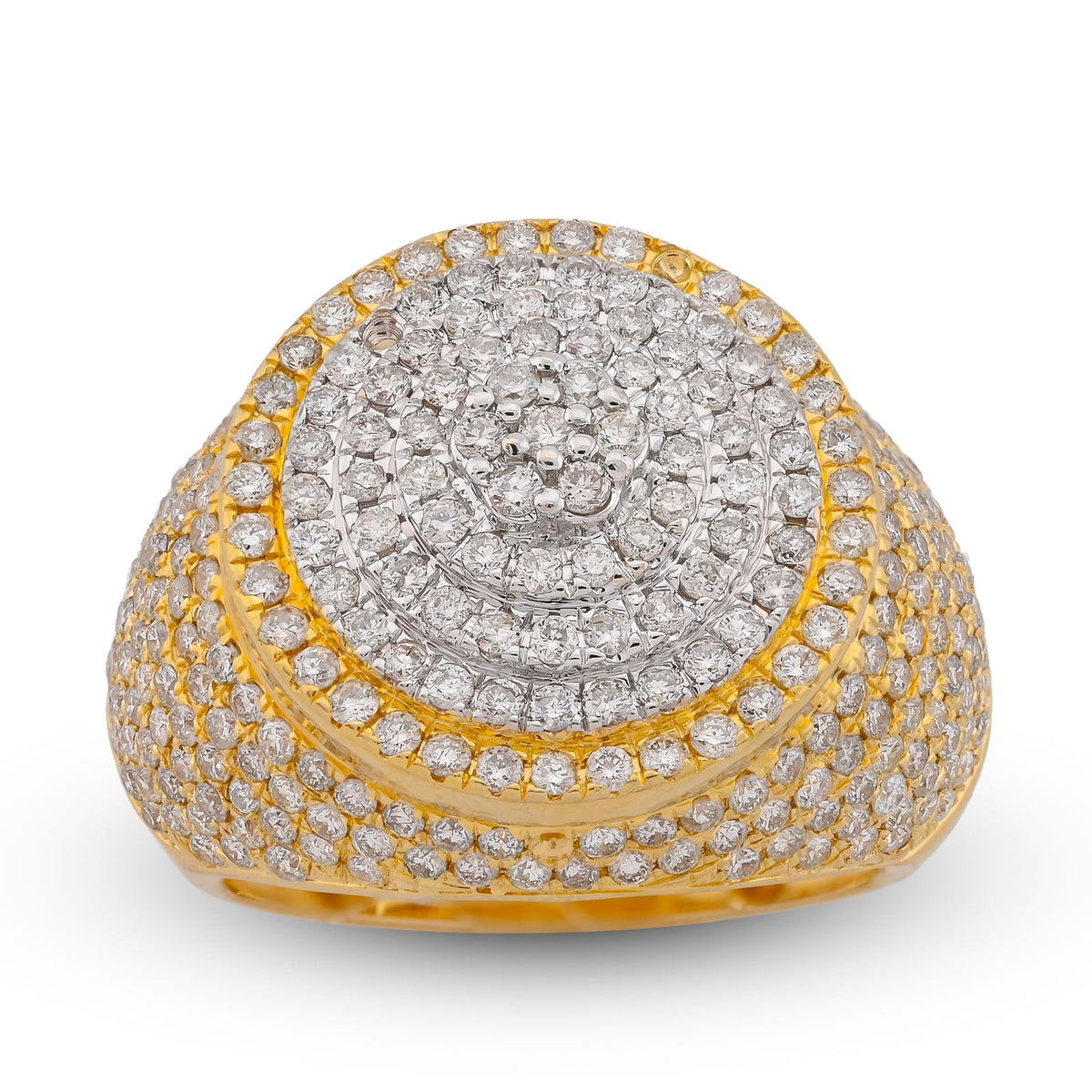 10K Yellow Gold 3.30CT Natural Diamond Round Halo Cluster Men Pinky Ring - Elite Jewelers-Rings