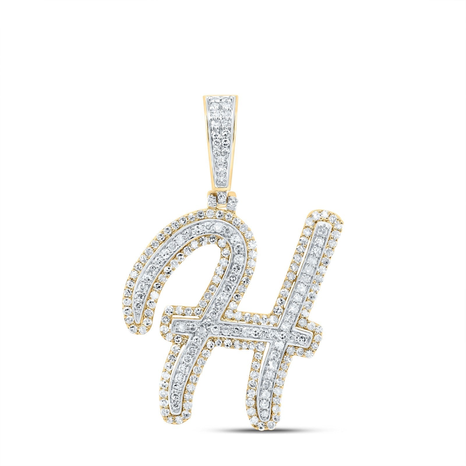 10k Yellow Gold 3.41g 0.99CTW Natural Diamond Initial "H" Pendant Alphabet Charm - Elite Jewelers - Charms & Pendants