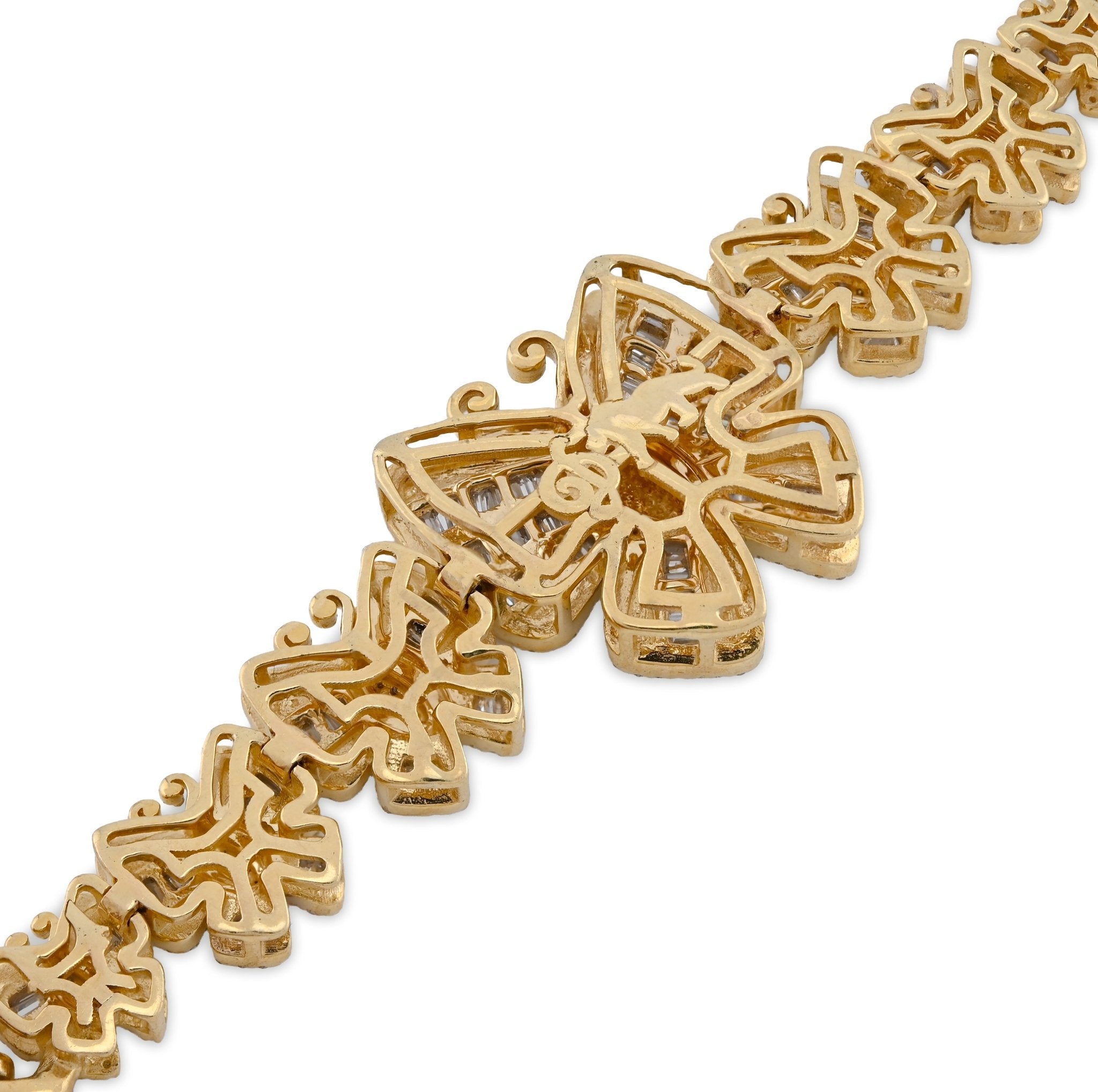 10K Yellow gold 3.45CT Natural Diamond Baguette/Round Butterfly and Cuban Link Bracelet Women 7" - Elite Jewelers - Bracelets