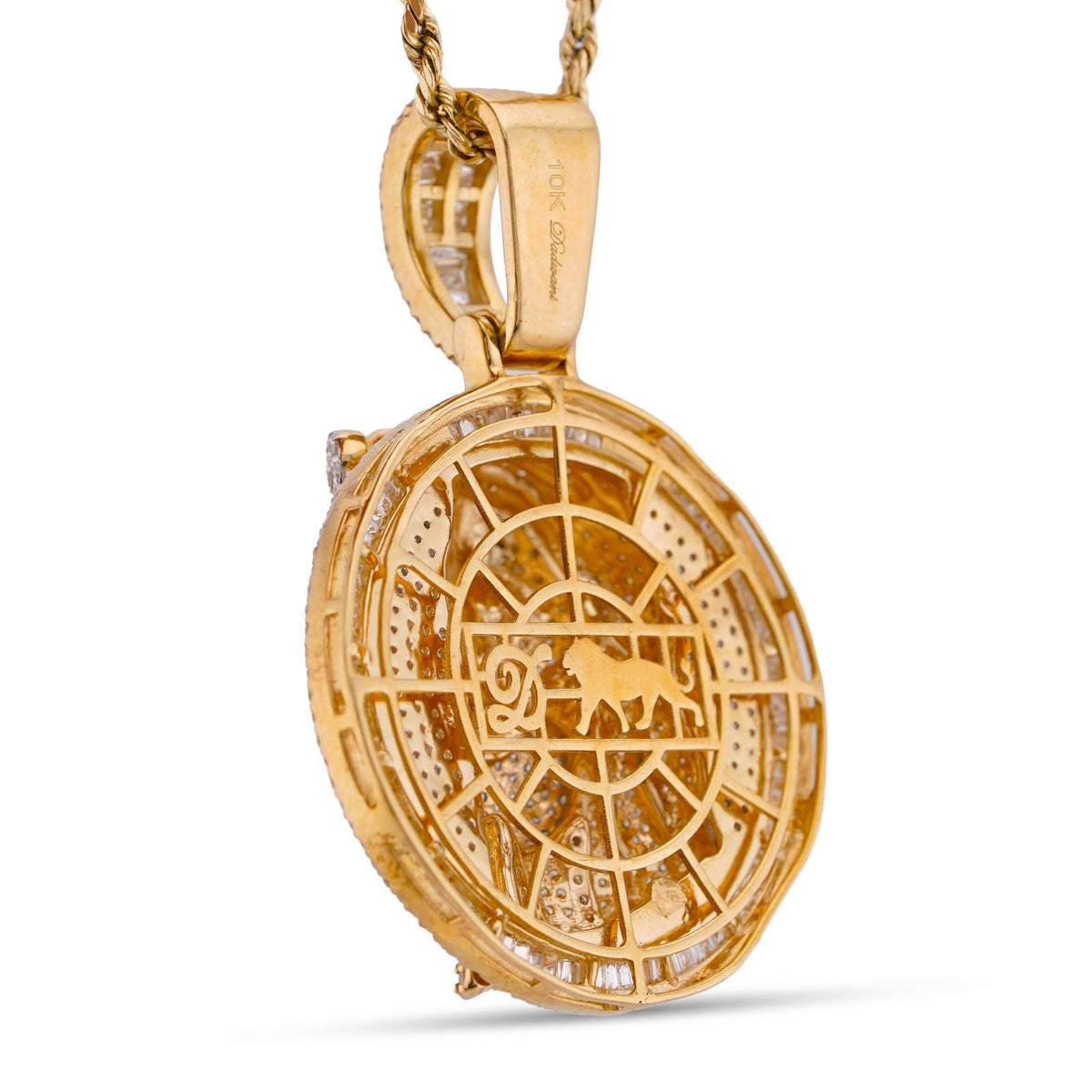 10K Yellow Gold 3.45CT Round/Baguette Natural Diamond Round SHape Jesus Head Cross Crown Pendant - Elite Jewelers-Charms & Pendants