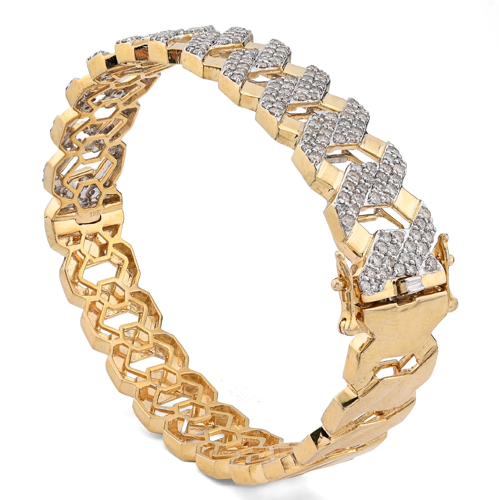 10K Yellow Gold 3.5CT Natural Diamond 2 Row Cuban Link Bangle Men 13MM Bracelet - Elite Jewelers - Bracelets