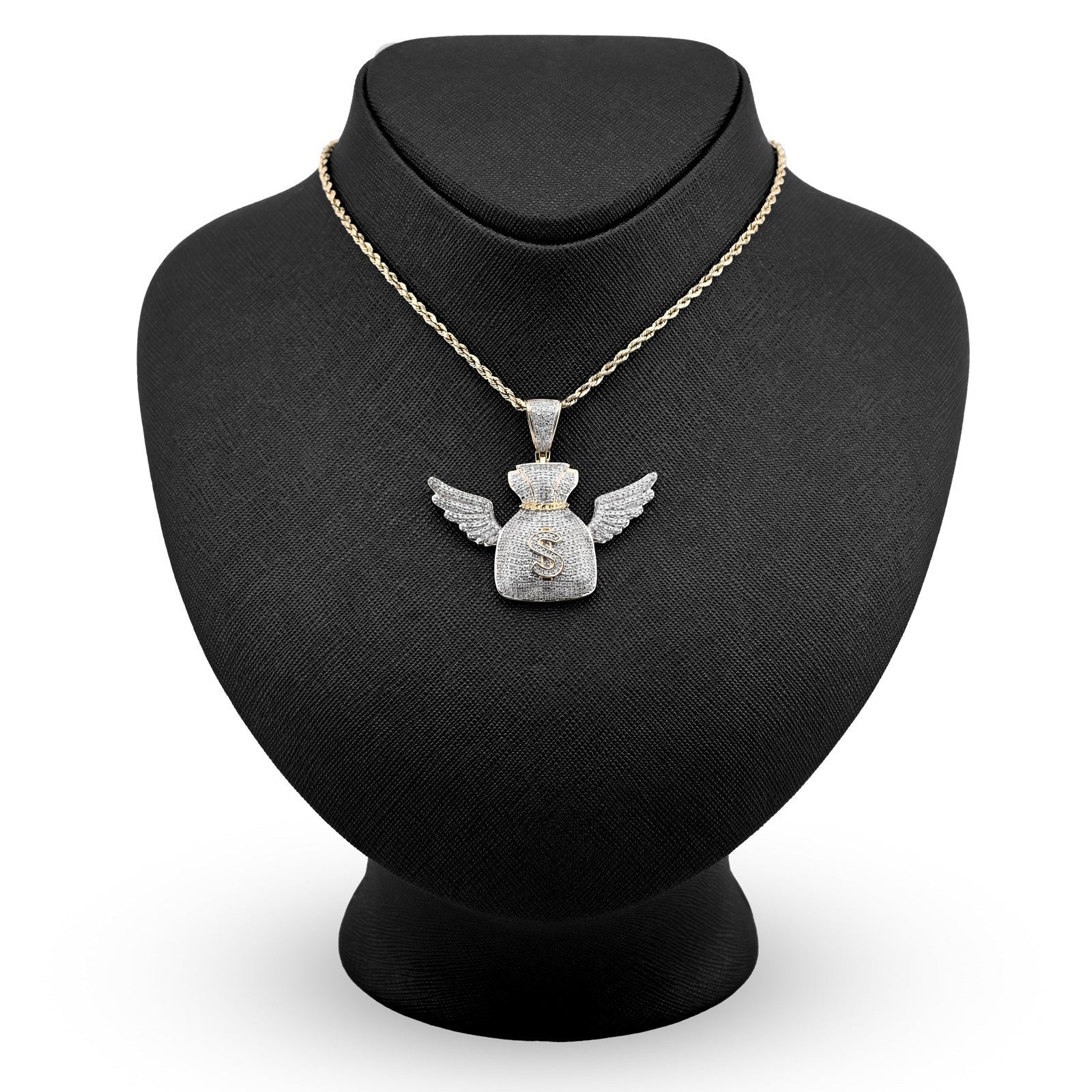 10k Yellow Gold 3.5CTW Natural Diamond Money Bag w/ Wings Pendant 11.6gms Charm - Elite Jewelers - Charms & Pendants