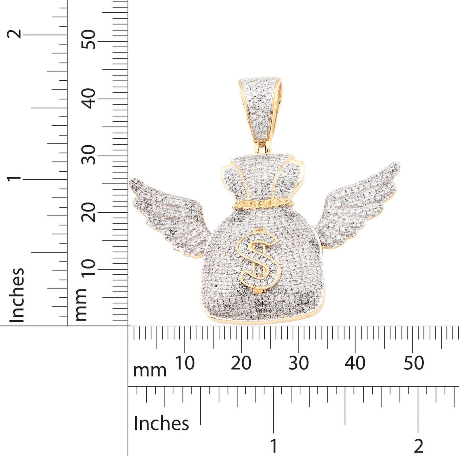 10k Yellow Gold 3.5CTW Natural Diamond Money Bag w/ Wings Pendant 11.6gms Charm - Elite Jewelers - Charms & Pendants